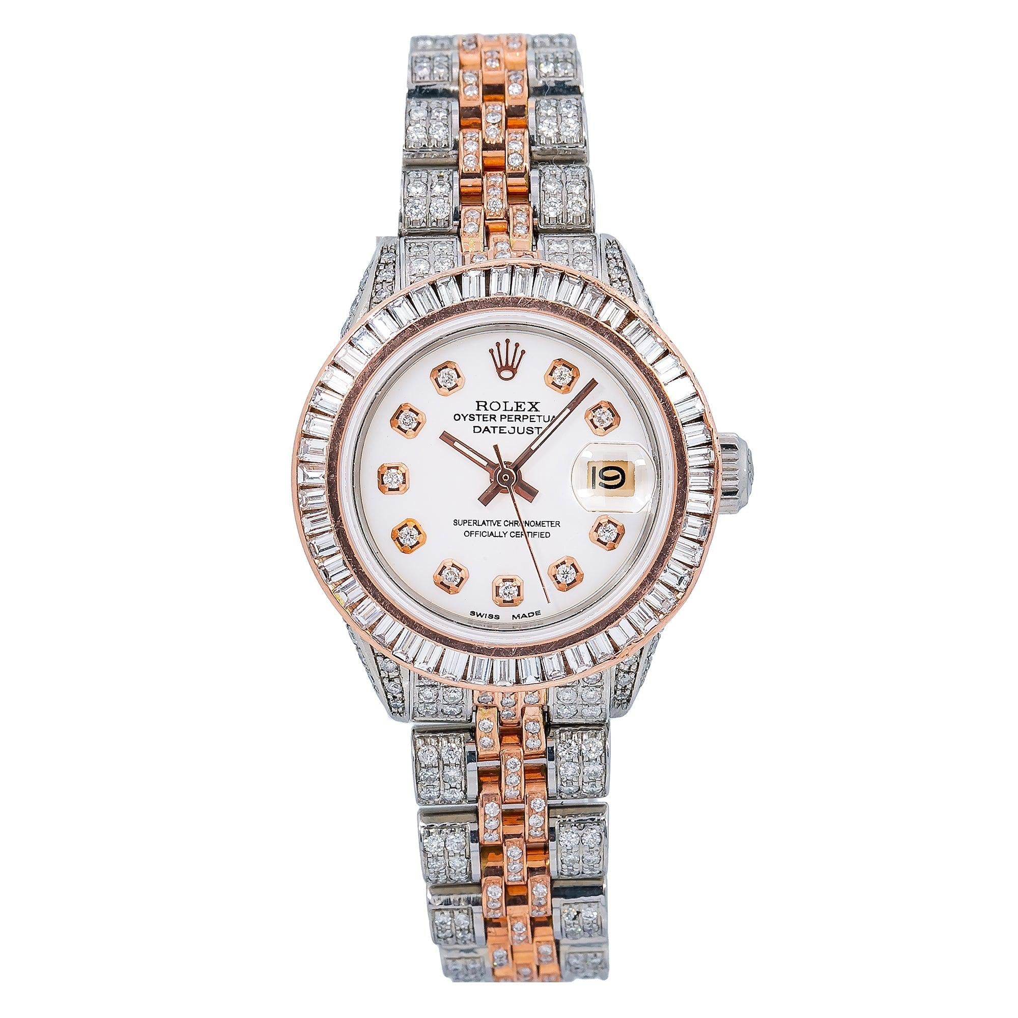 Rolex Datejust 26MM 69173 White Diamond Dial Diamond Bezel Two Tone Full Diamond Jubilee Bracelet