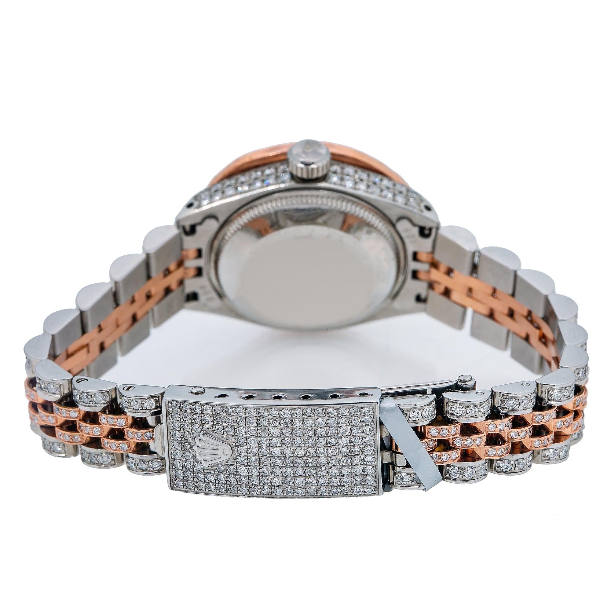 Rolex Datejust 26MM 69173 White Diamond Dial Diamond Bezel Two Tone Rose Gold Full Diamond Jubilee Bracelet