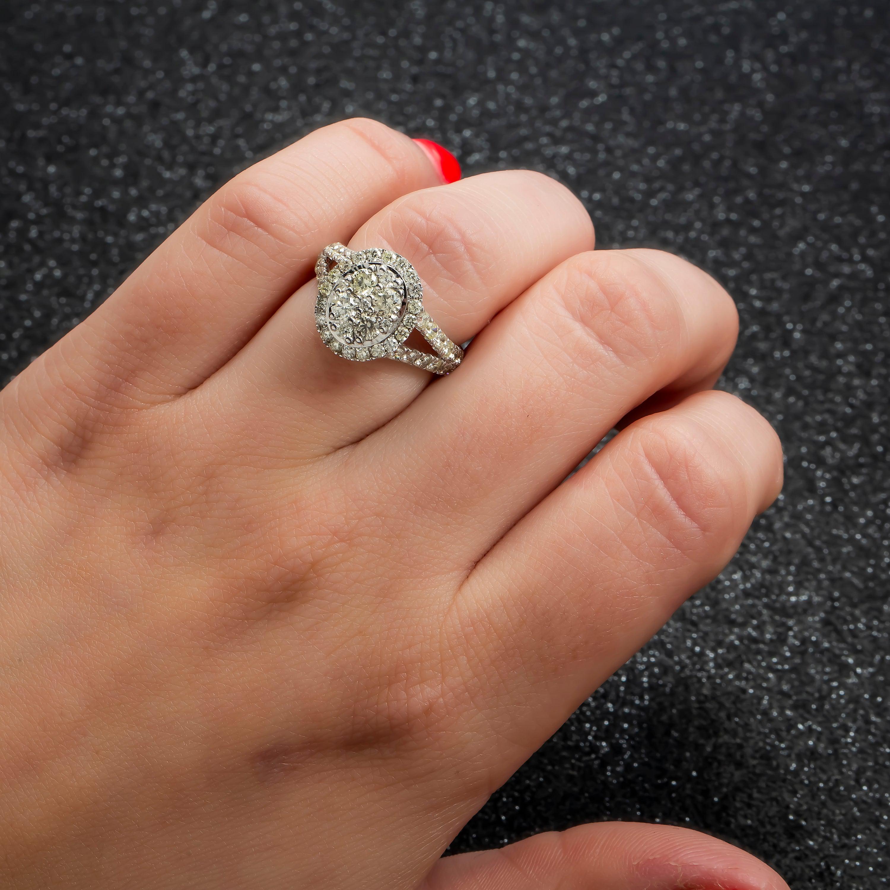 14K GOLD ROUND DIAMOND CLUSTER OVAL SHAPE ENGAGEMENT RING 2.01 CT