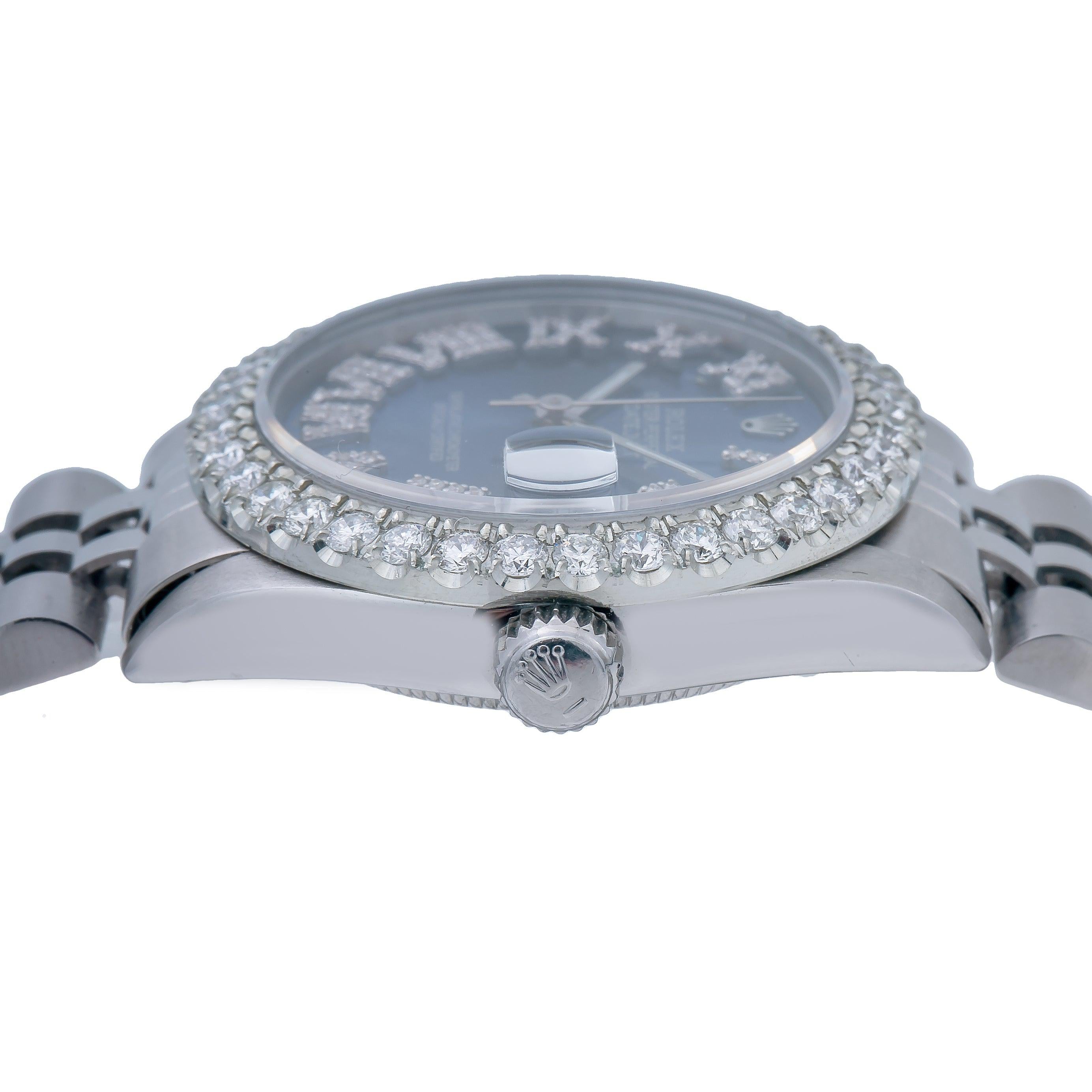 Rolex Datejust 31MM 78274 Blue Roman Diamond Dial Diamond Bezel Stainless Steel Jubilee Bracelet 1.5ct