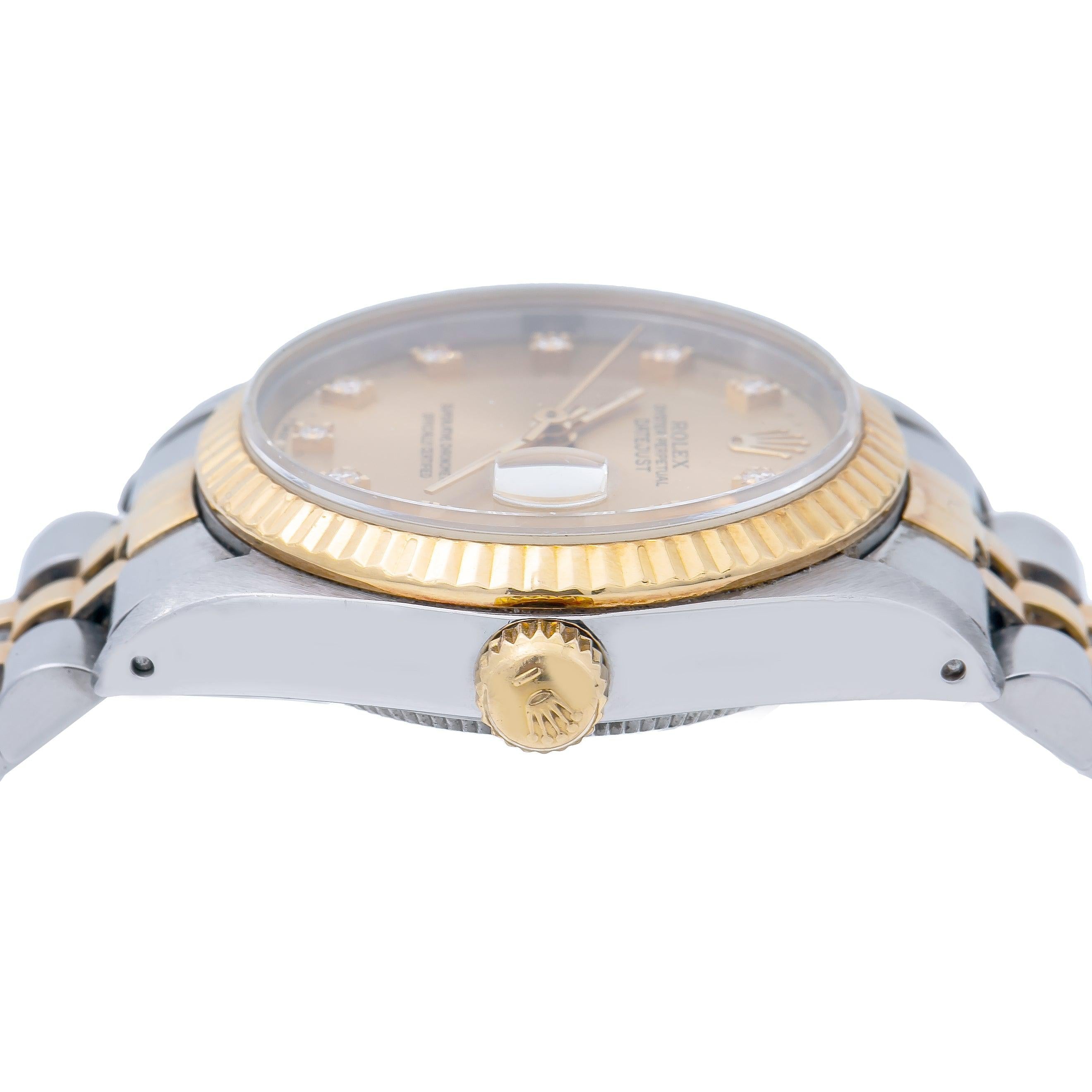 Rolex Datejust 31MM 6824 Champagne Diamond Dial Fluted Bezel Two Tone Yellow Gold Jubilee Bracelet