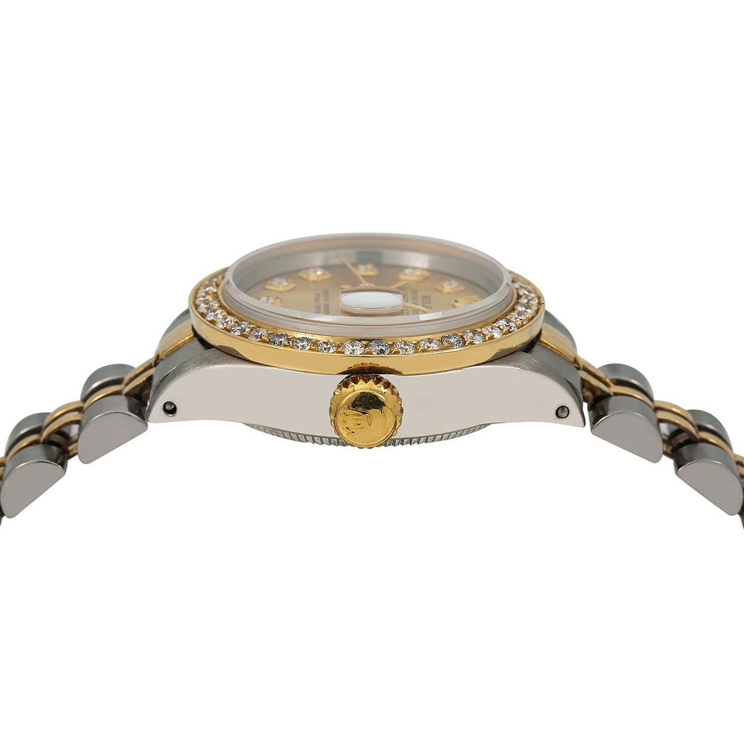 Rolex Datejust 26MM 69173 Champagne Diamond Dial Diamond Bezel Two Tone Yellow Gold Jubilee Bracelet 0.9ct