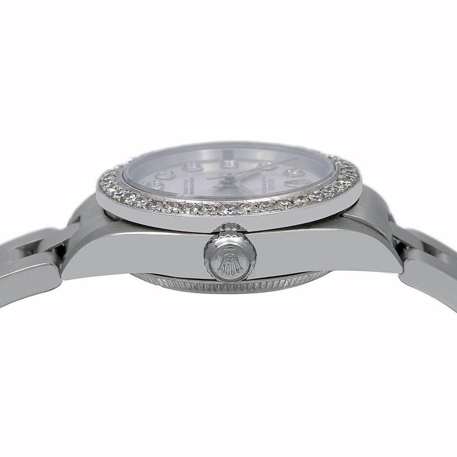 Rolex Oyster Perpetual 26MM 76080 Silver Diamond Dial Diamond Bezel Stainless Steel Oyster Bracelet 0.9ct