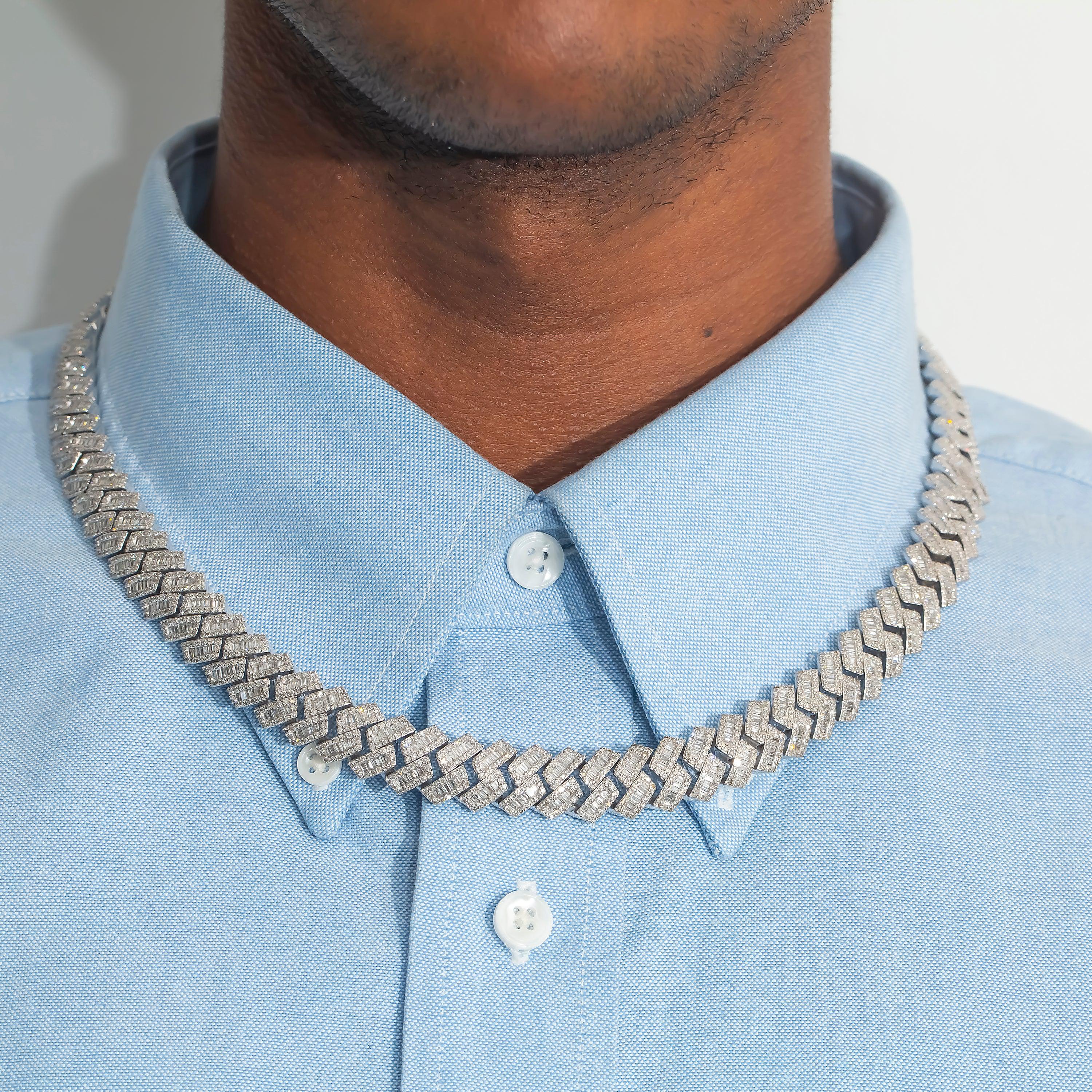 10K GOLD BAGUETTE DIAMOND 14MM CUBAN LINK CHAIN 22.48 CT