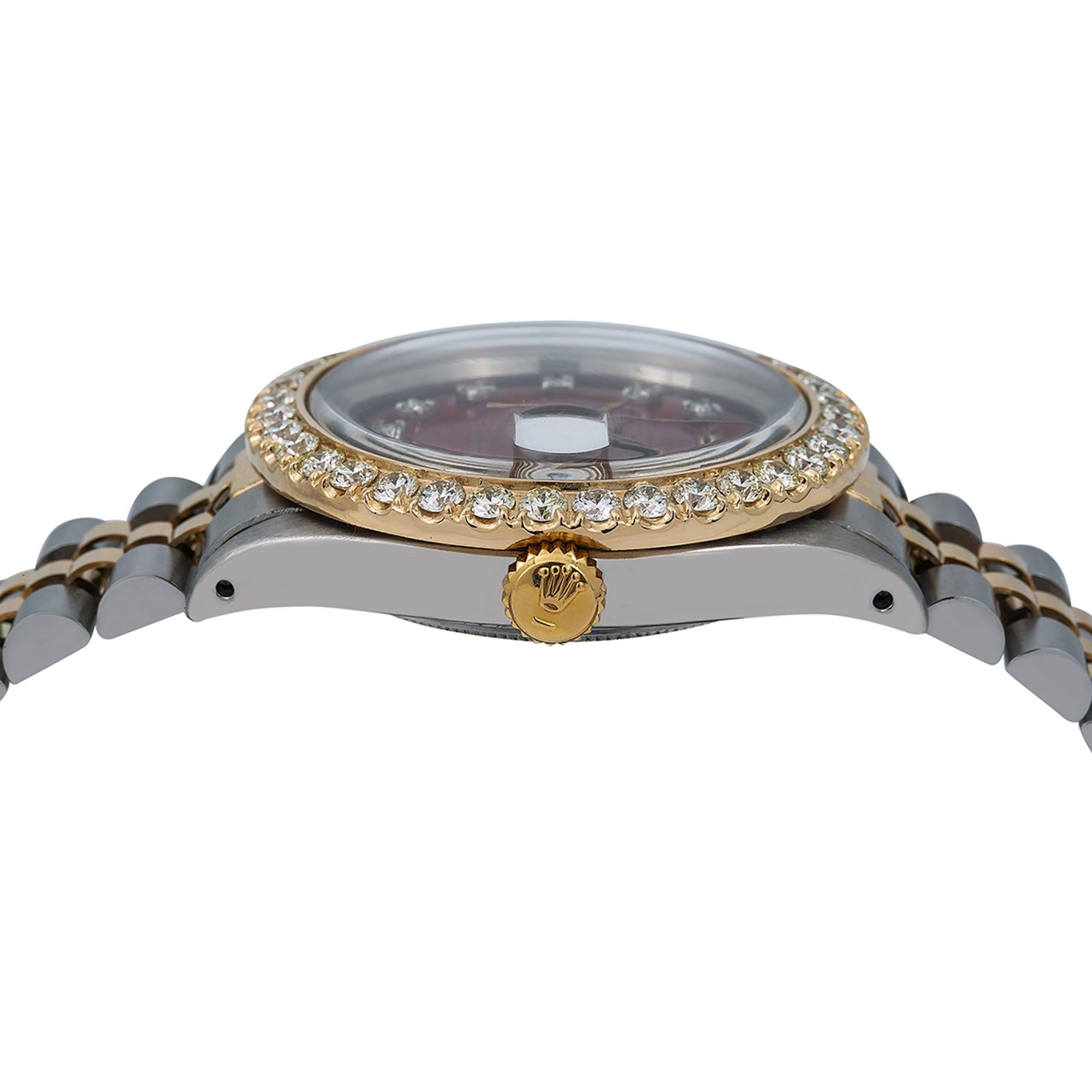 Rolex Datejust 36MM 16013 Red Diamond Dial Diamond Bezel Two Tone Yellow Gold Jubilee Bracelet 2.25ct