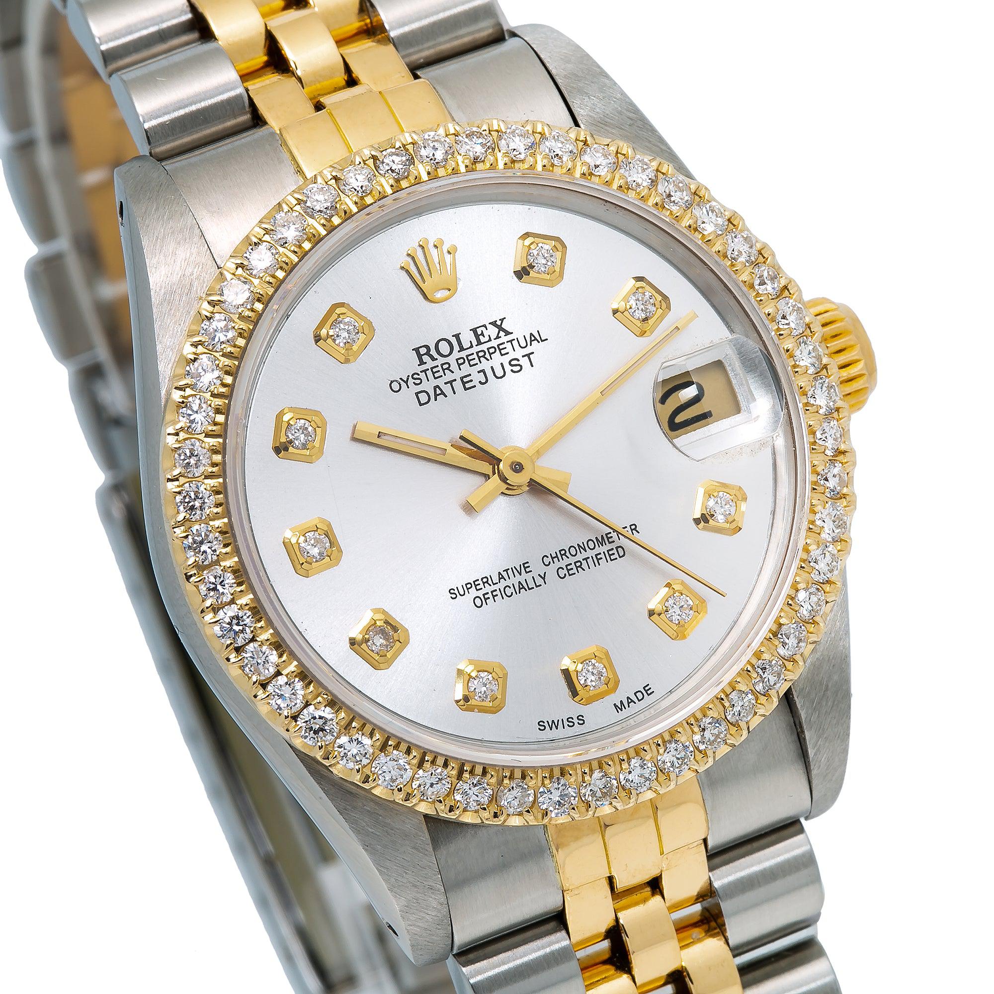Rolex Datejust 31MM 6824 Silver Diamond Dial Diamond Bezel Two Tone Yellow Gold Jubilee Bracelet
