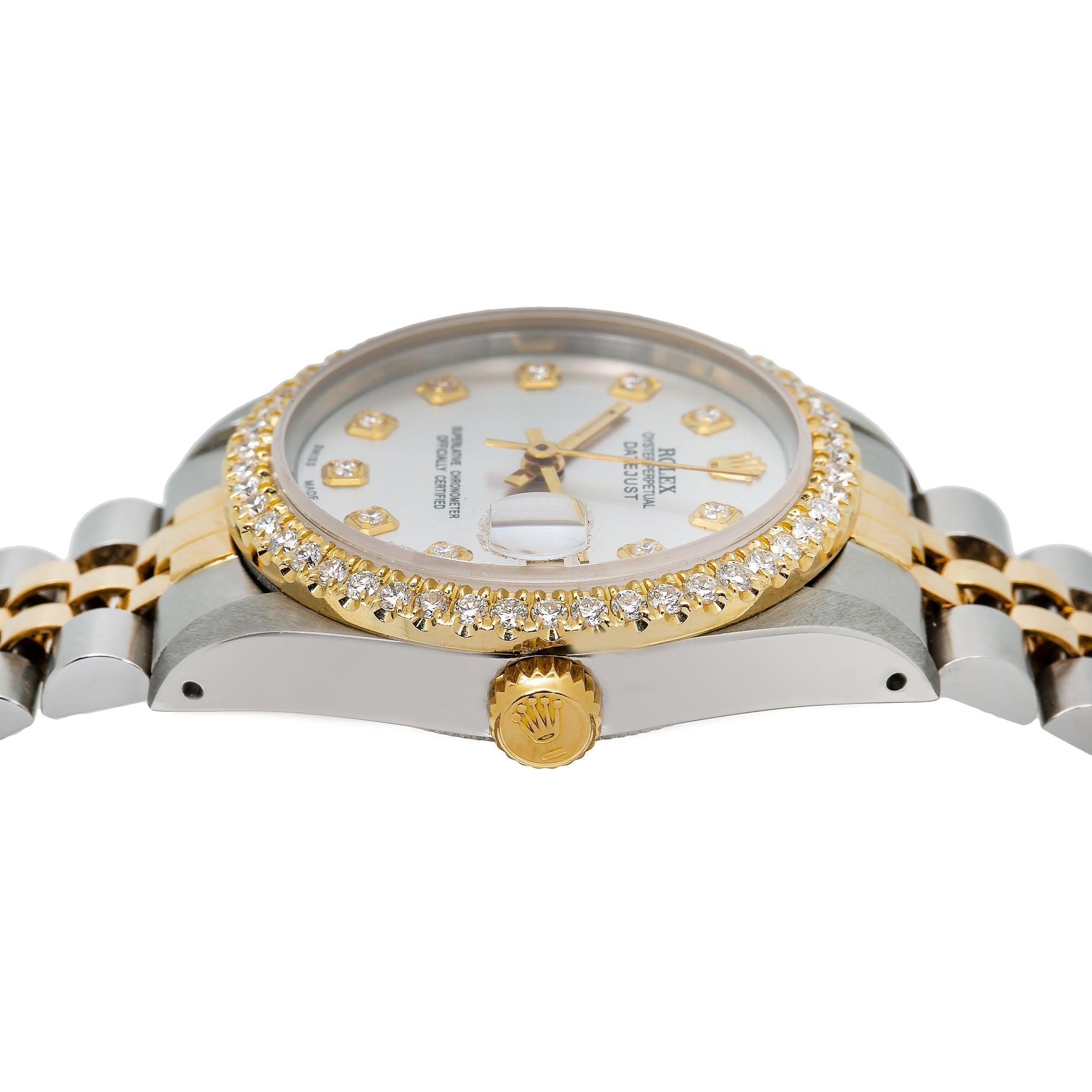 Rolex Datejust 31MM 6824 Silver Diamond Dial Diamond Bezel Two Tone Yellow Gold Jubilee Bracelet