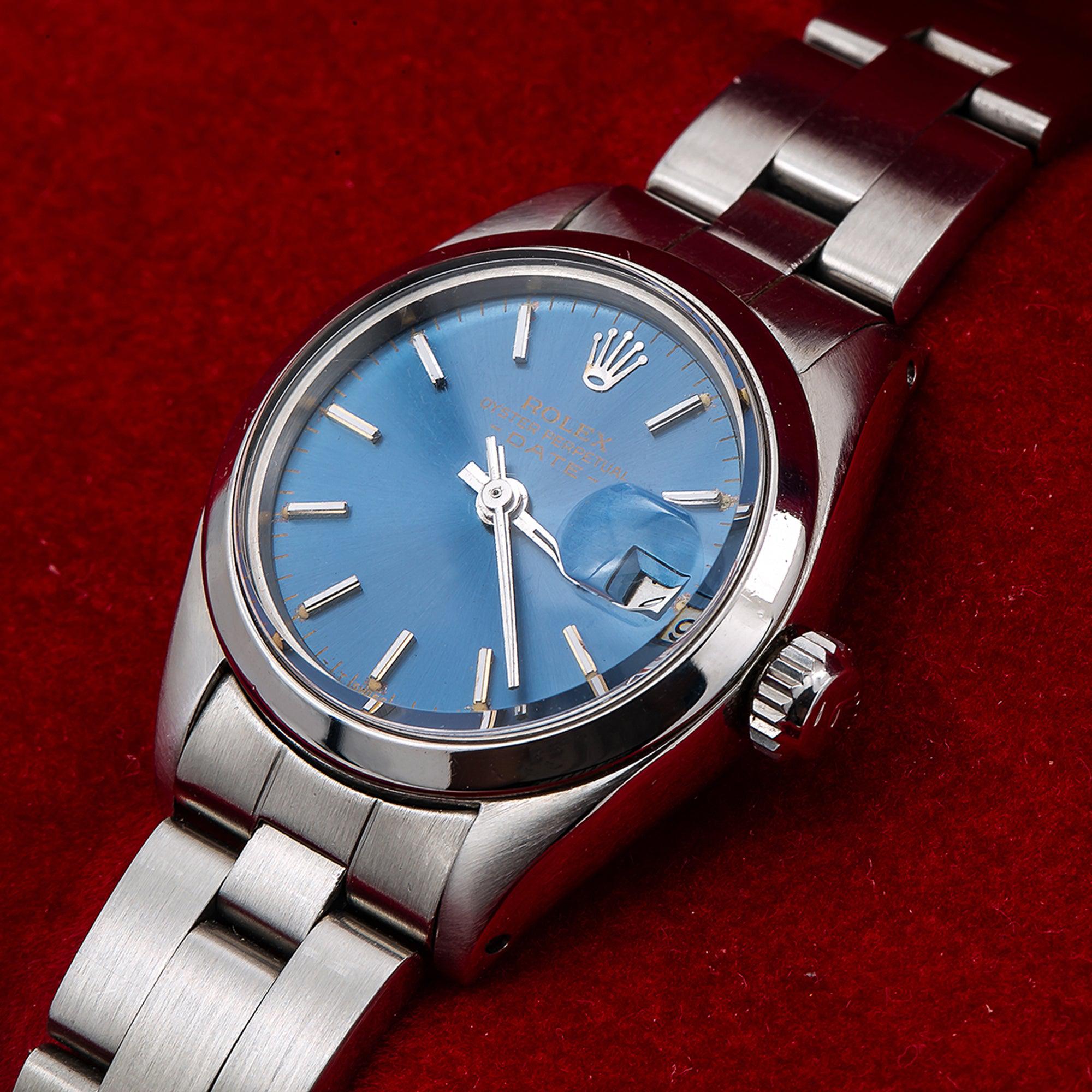 Rolex Date 26MM 69160 Blue Dial Smooth Bezel Stainless Steel Oyster Bracelet