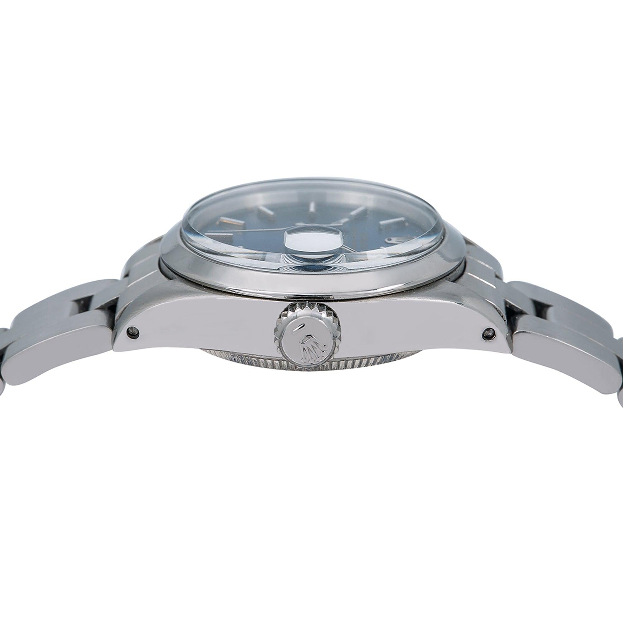 Rolex Date 26MM 69160 Blue Dial Smooth Bezel Stainless Steel Oyster Bracelet
