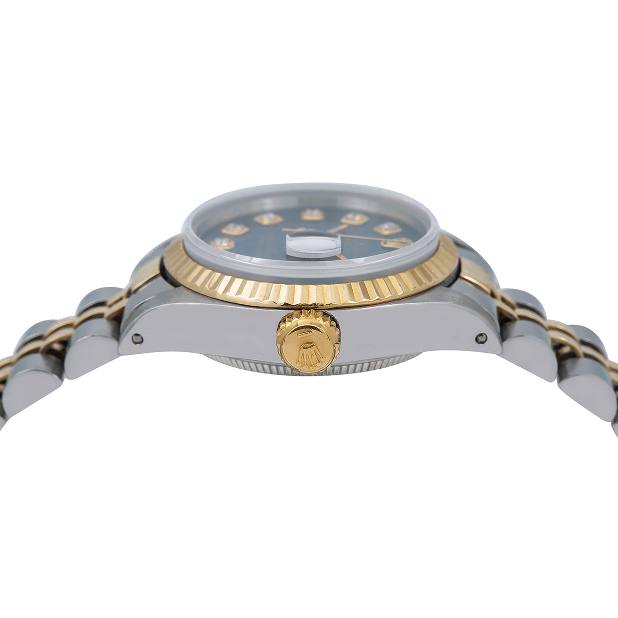 Rolex Datejust 26MM 69173 Blue Diamond Dial Yellow Gold Fluted Bezel Two Tone Jubilee Bracelet