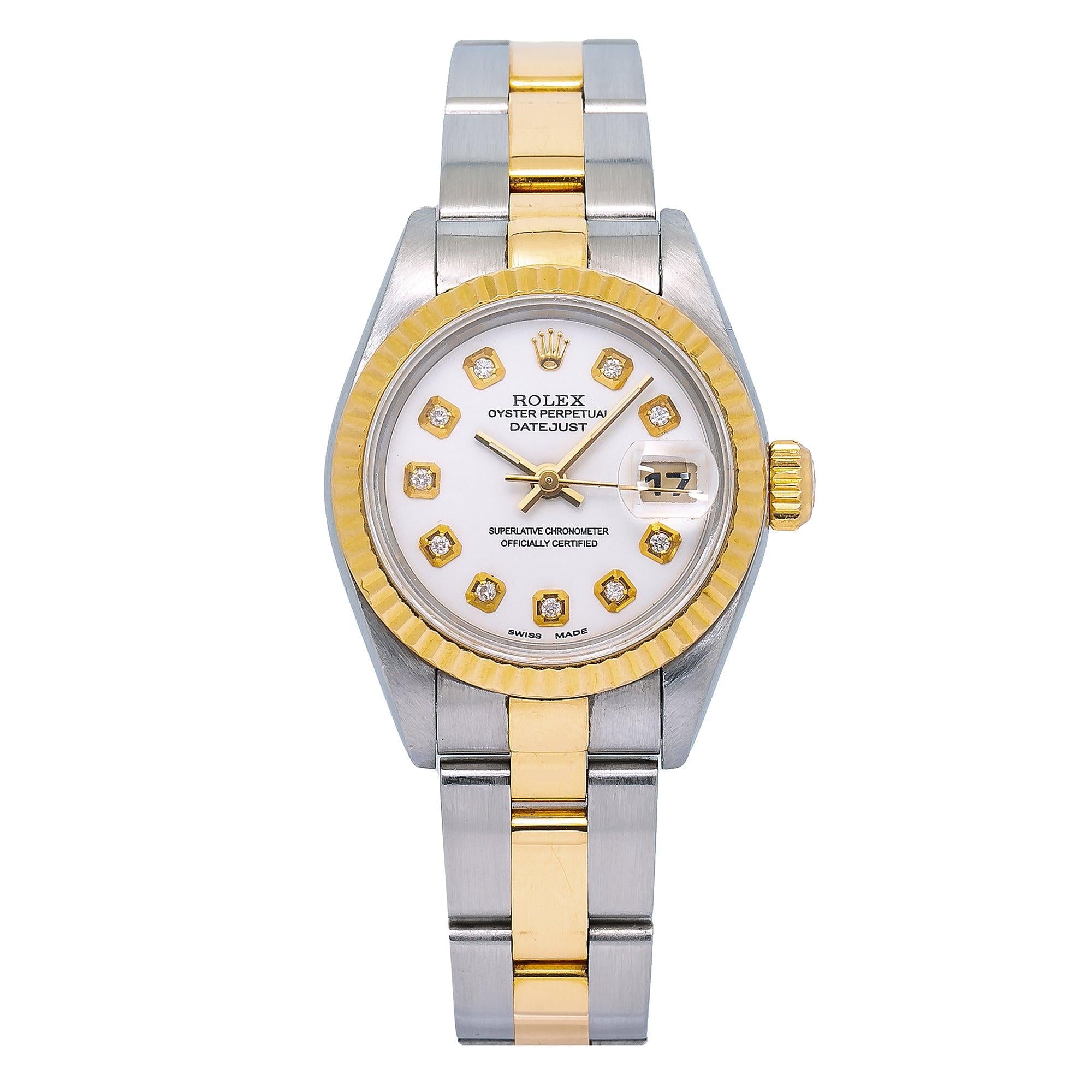 Rolex Datejust 26MM 6917 White Diamond Dial Yellow Gold Fluted Bezel Two Tone Oyster Bracelet