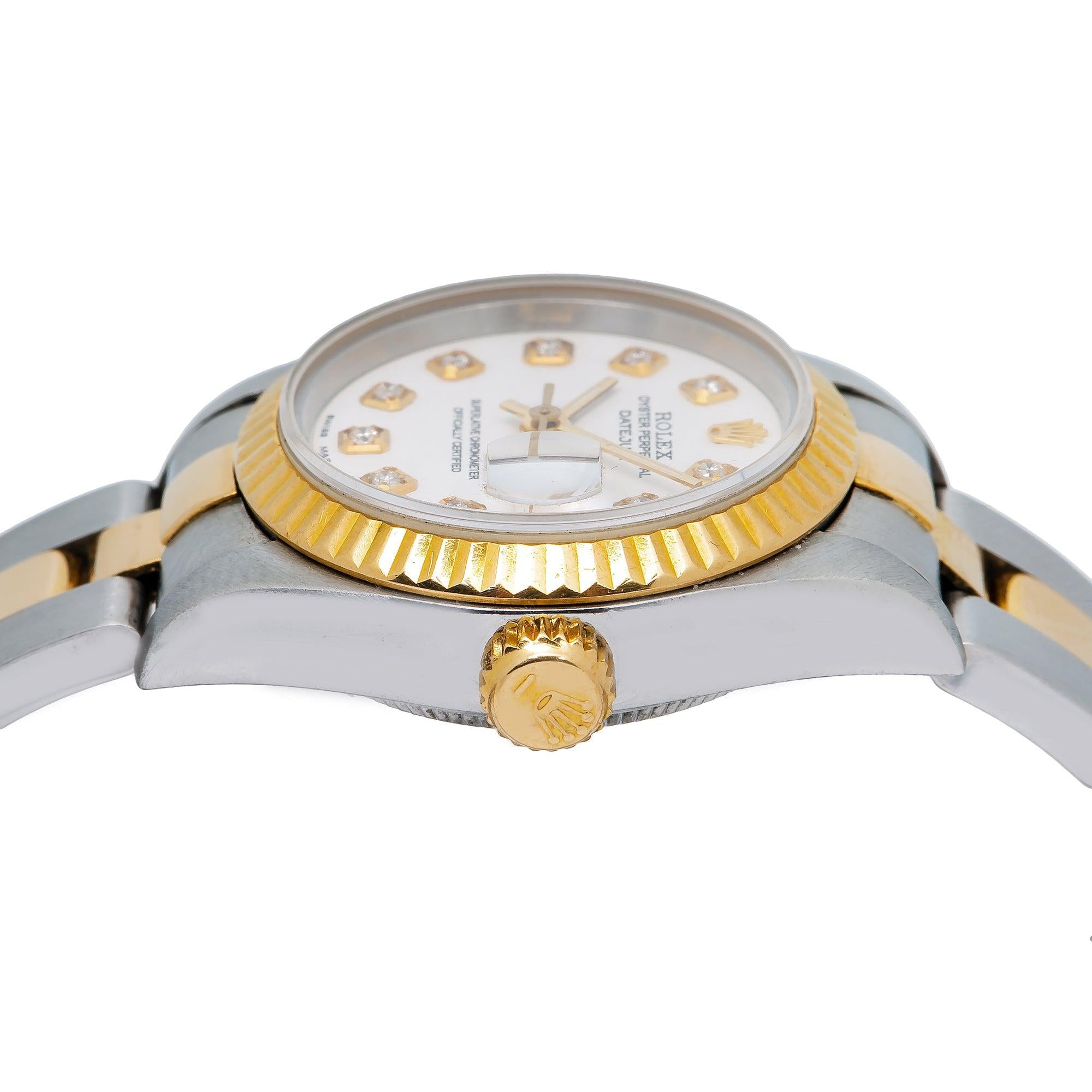 Rolex Datejust 26MM 6917 White Diamond Dial Fluted Bezel Two Tone Yellow Gold Oyster Bracelet