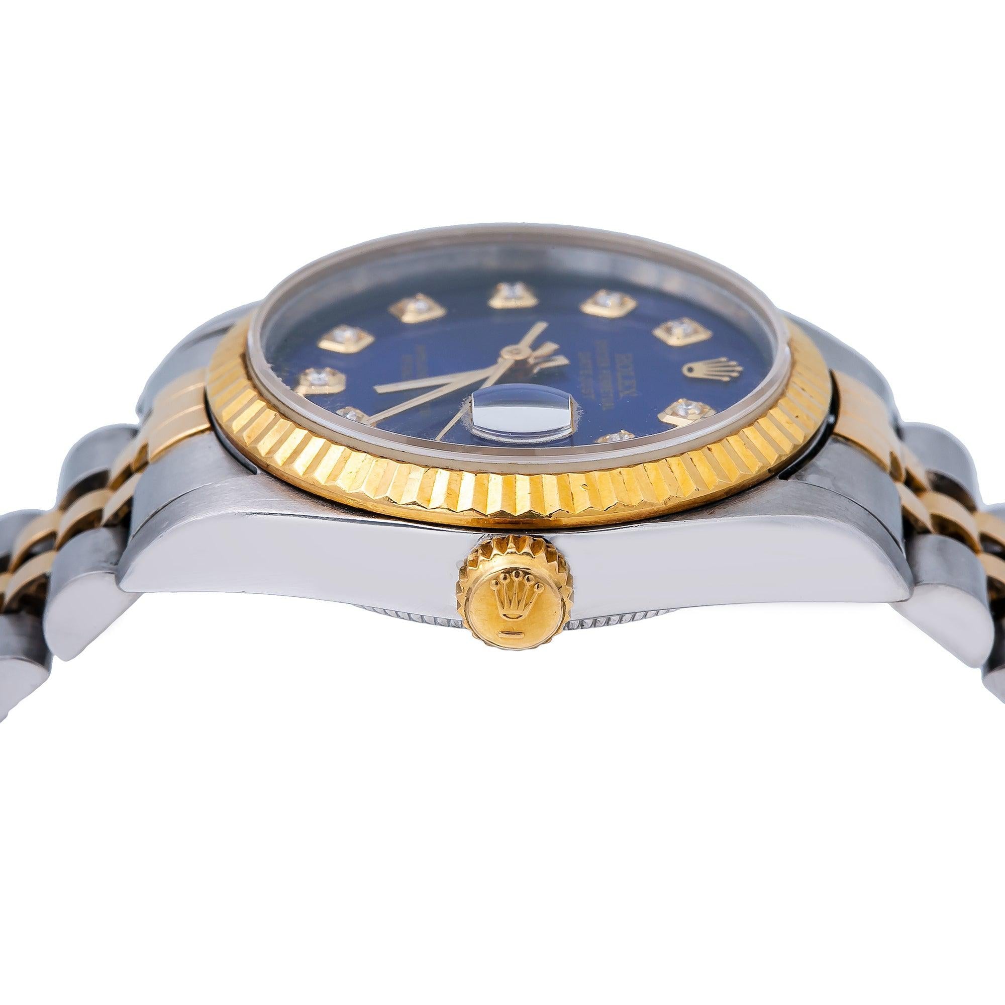 Rolex Datejust 31MM 6824 Blue Diamond Dial Fluted Bezel Two Tone Yellow Gold Jubilee Bracelet