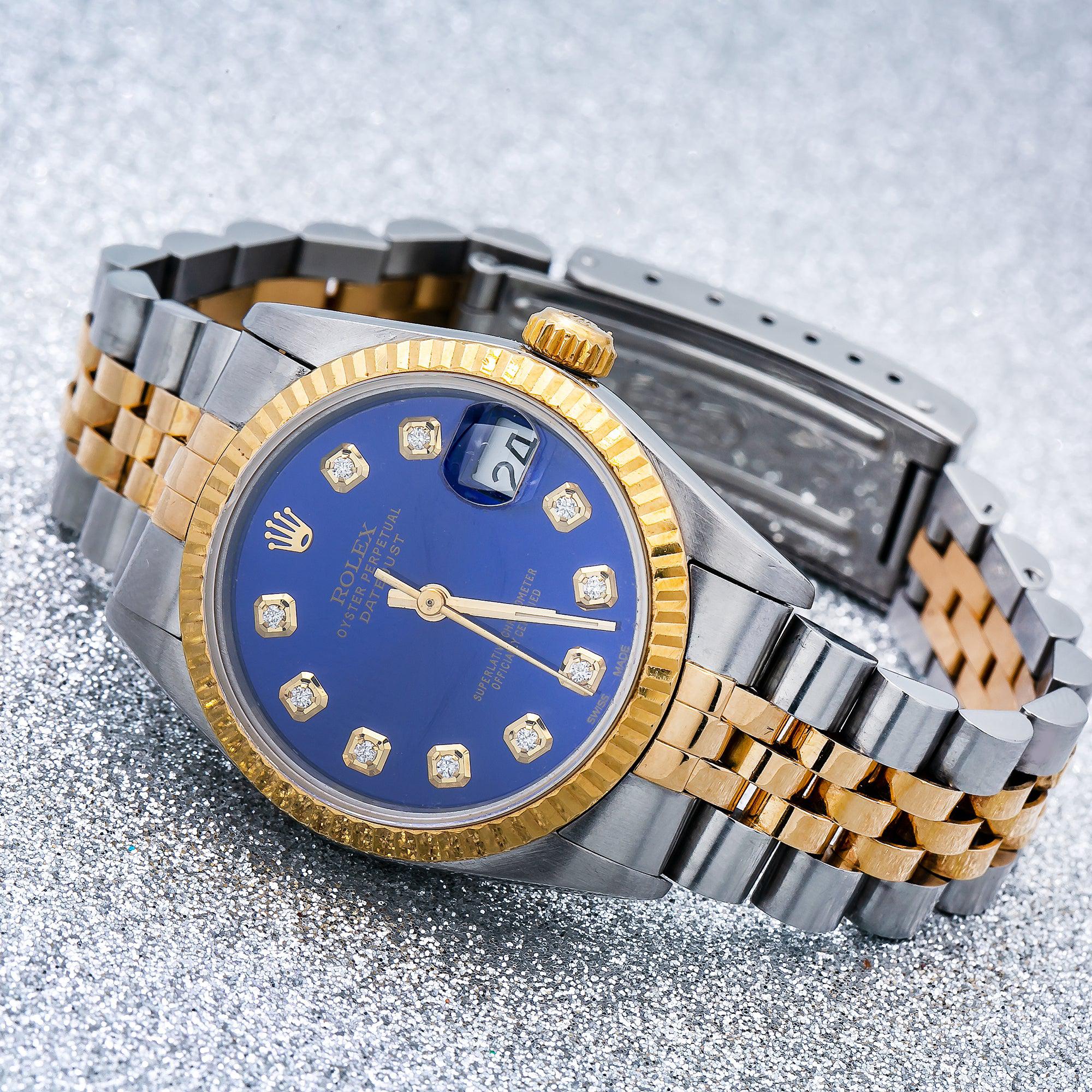 Rolex Datejust 31MM 6824 Blue Diamond Dial Fluted Bezel Two Tone Yellow Gold Jubilee Bracelet