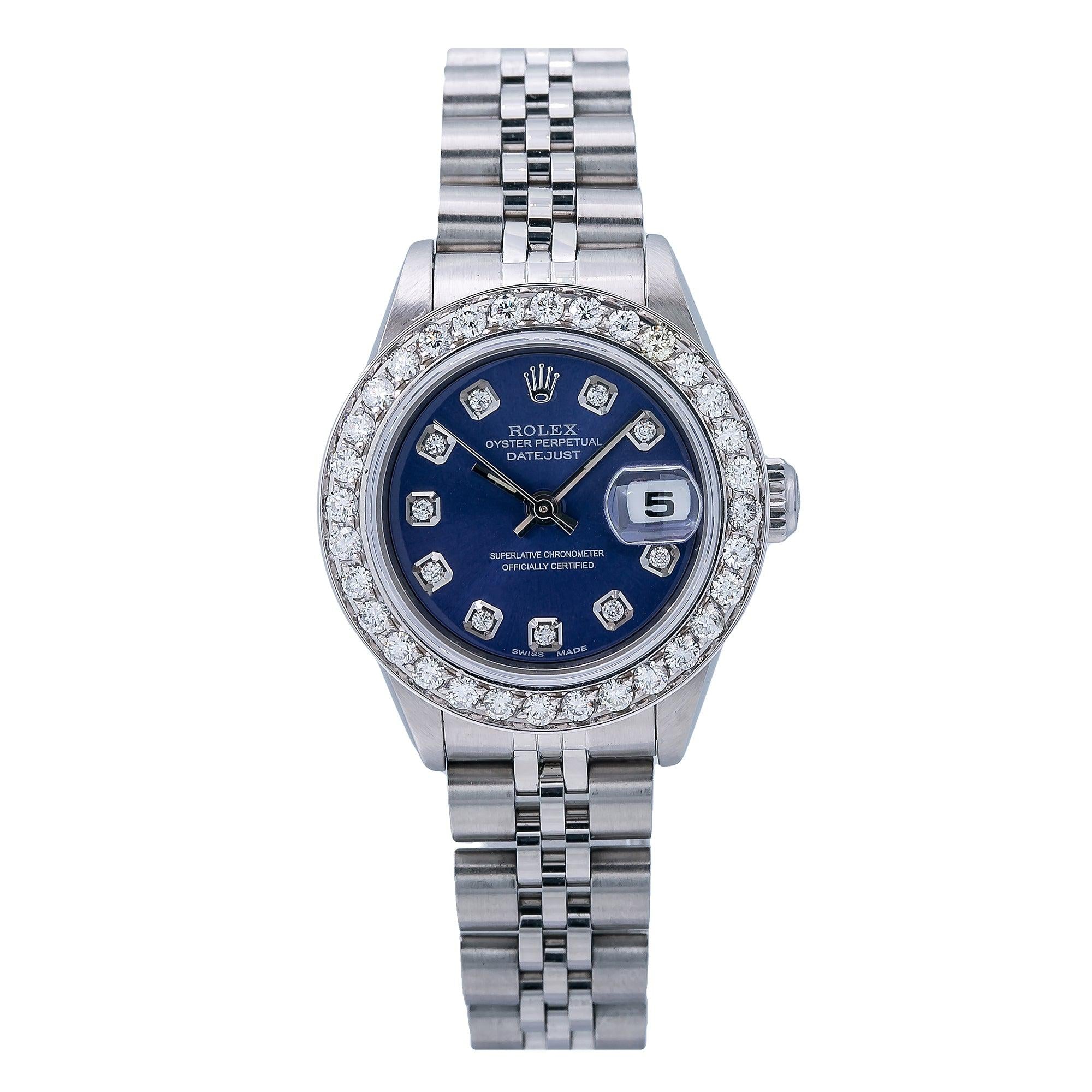 Rolex Datejust 26MM 6917 Blue Diamond Dial Diamond Bezel Stainless Steel Jubilee Bracelet 0.9ct
