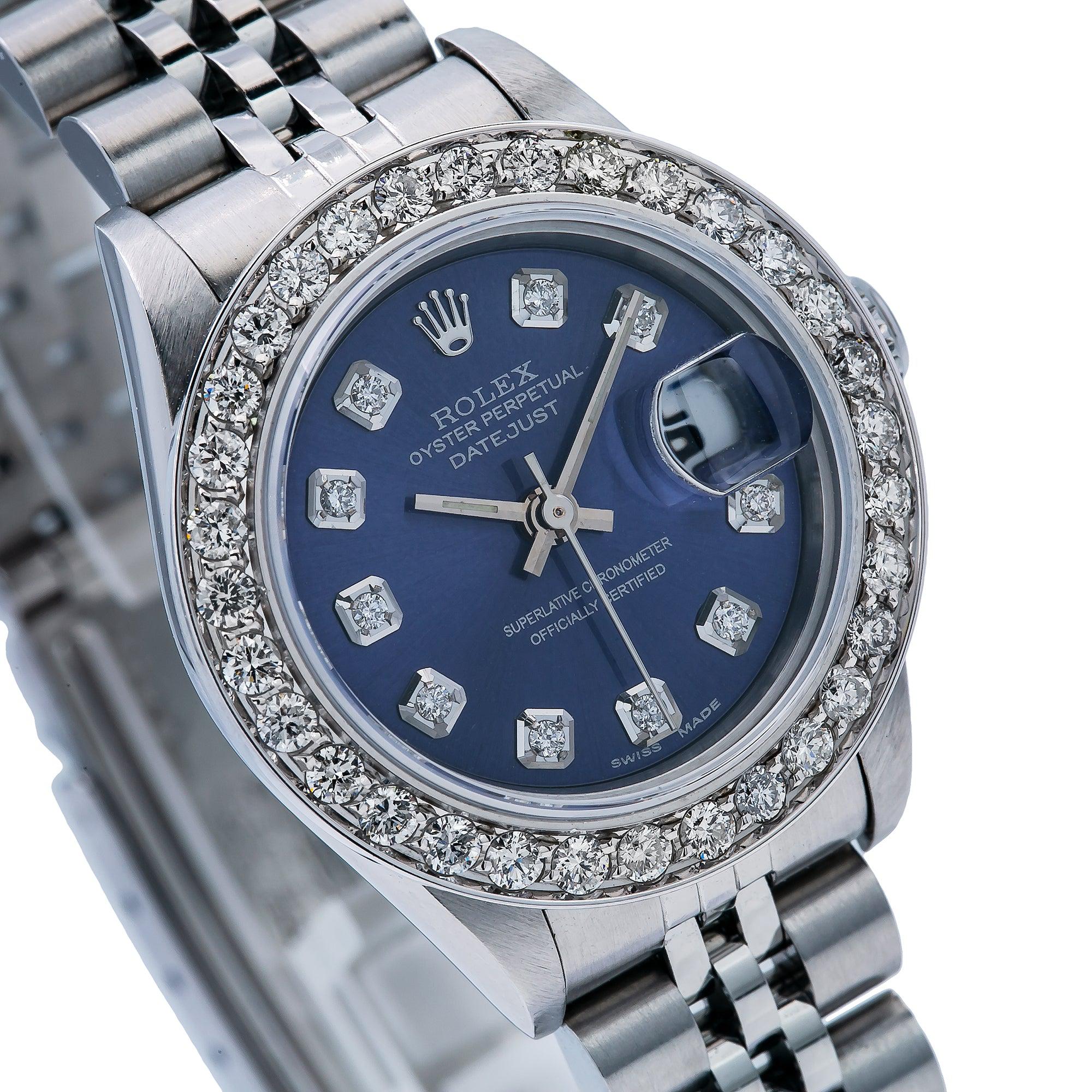 Rolex Datejust 26MM 6917 Blue Diamond Dial Diamond Bezel Stainless Steel Jubilee Bracelet 0.9ct
