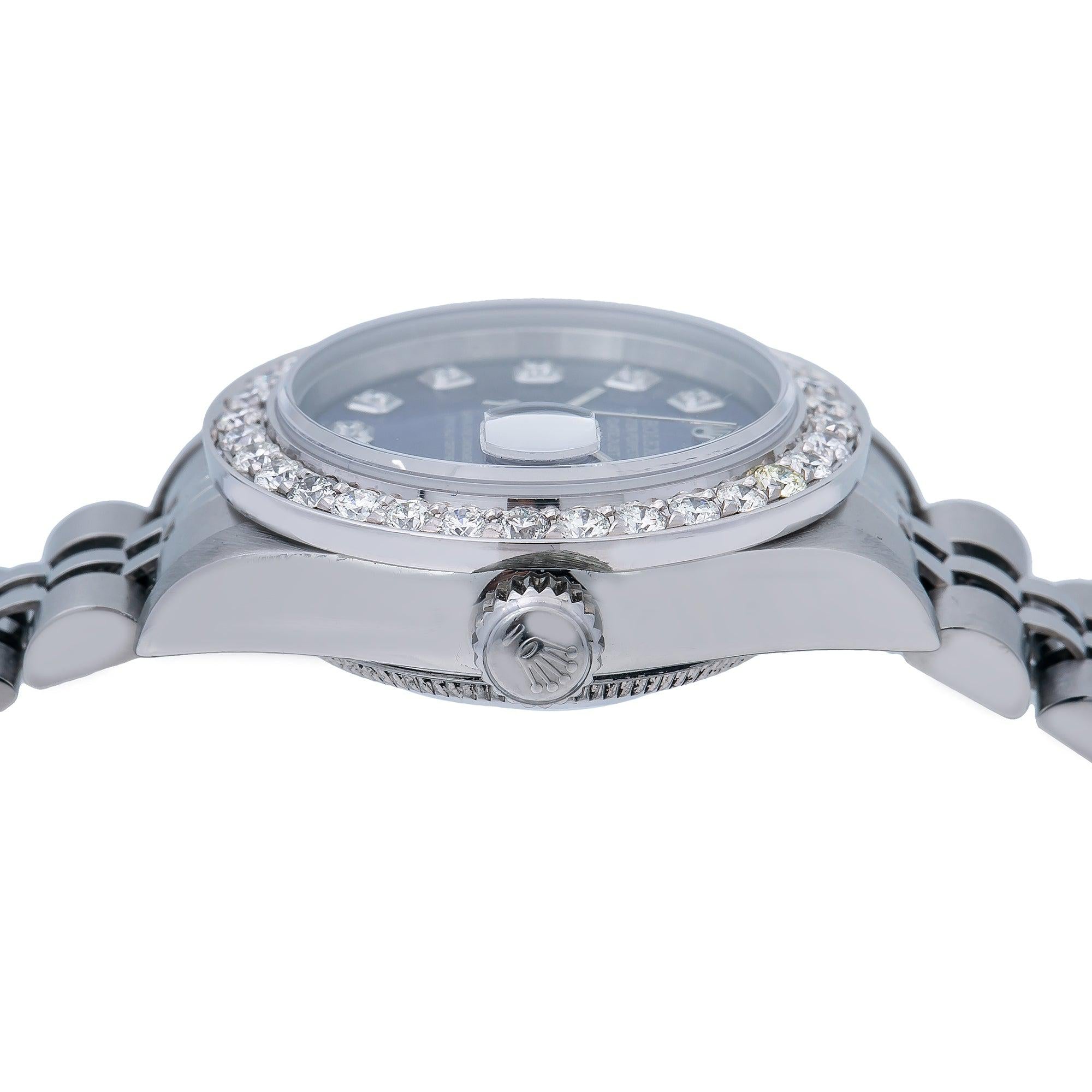 Rolex Datejust 26MM 6917 Blue Diamond Dial Diamond Bezel Stainless Steel Jubilee Bracelet 0.9ct