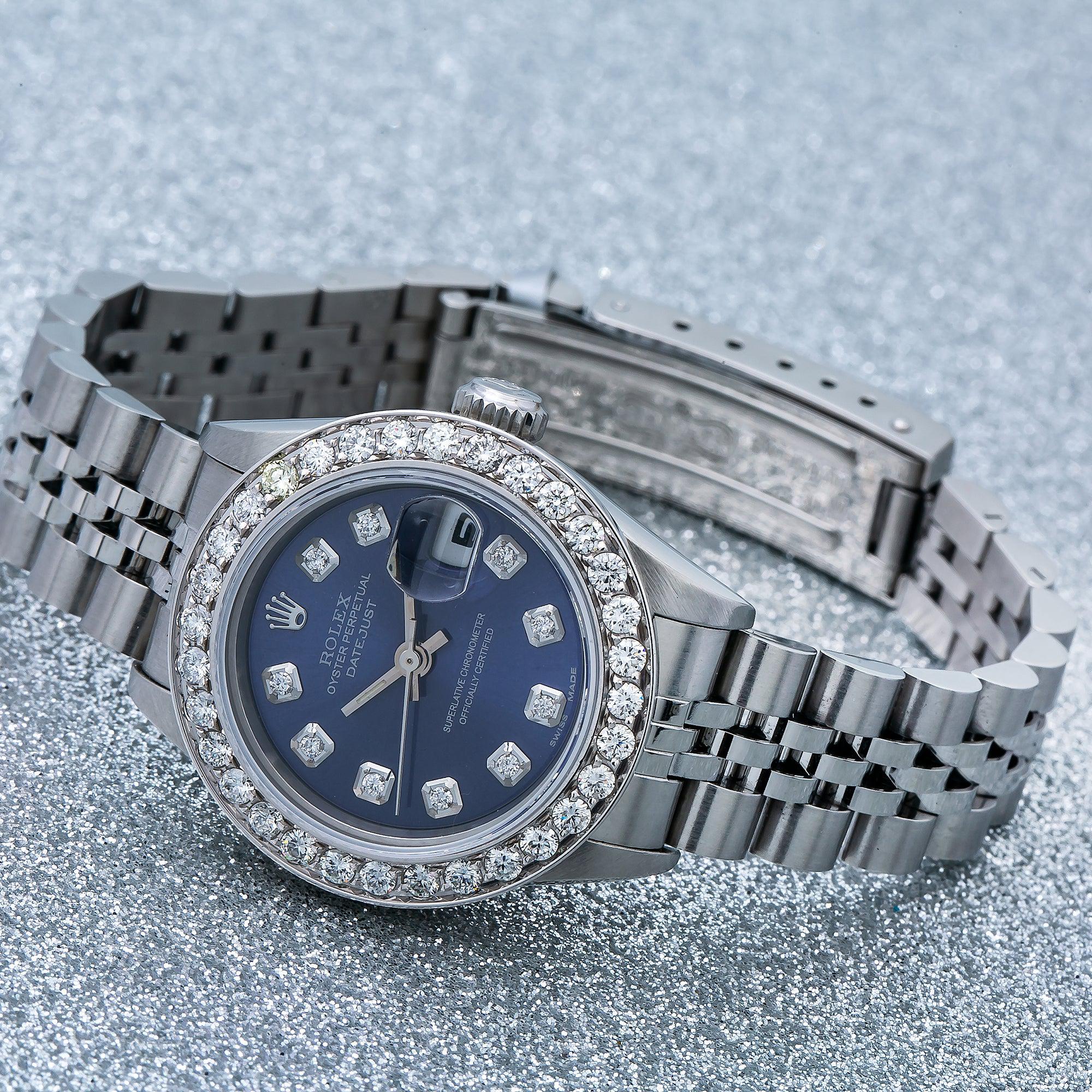 Rolex Datejust 26MM 6917 Blue Diamond Dial Diamond Bezel Stainless Steel Jubilee Bracelet 0.9ct