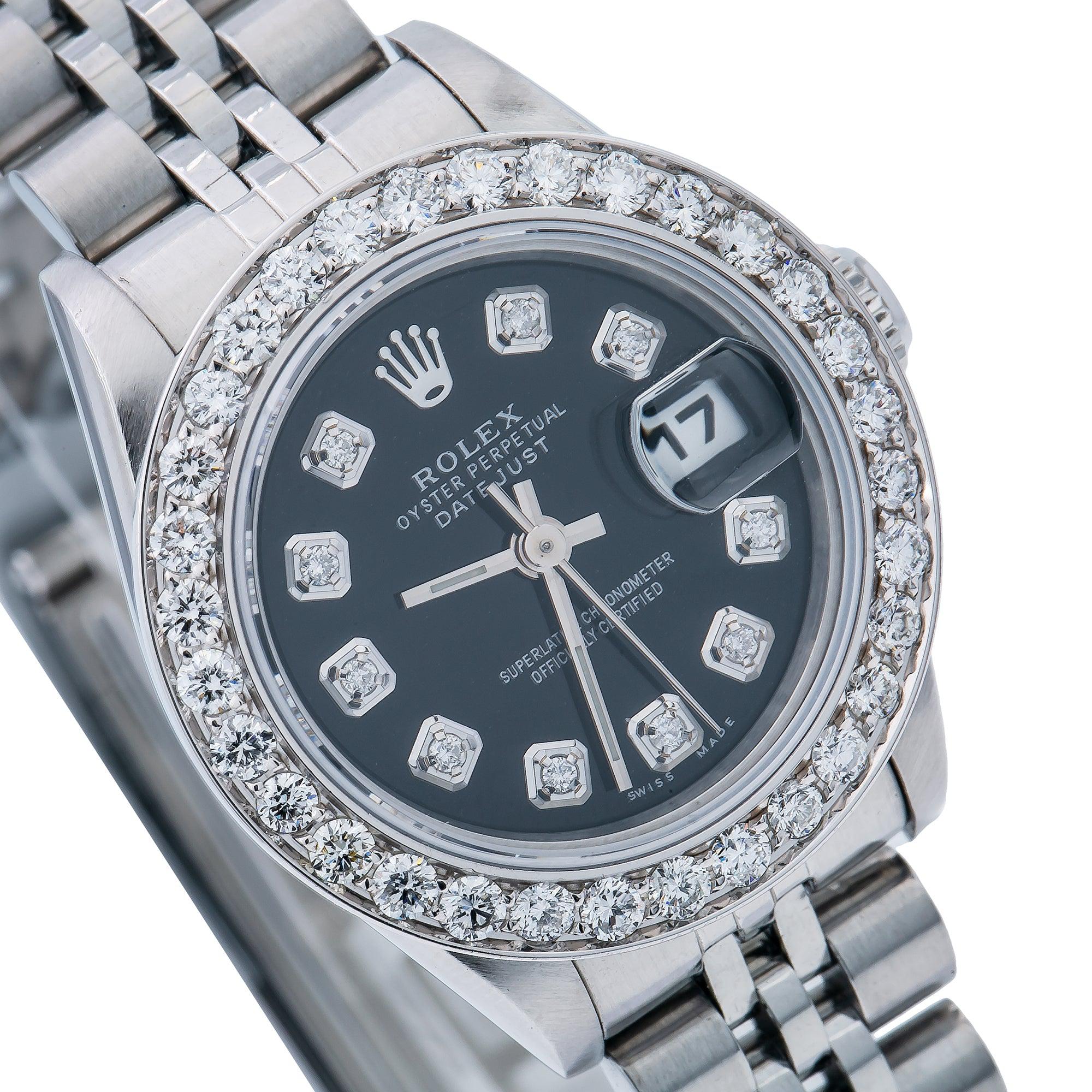 Rolex Datejust 26MM 6917 Black Diamond Dial Diamond Bezel Stainless Steel Jubilee Bracelet 0.9ct