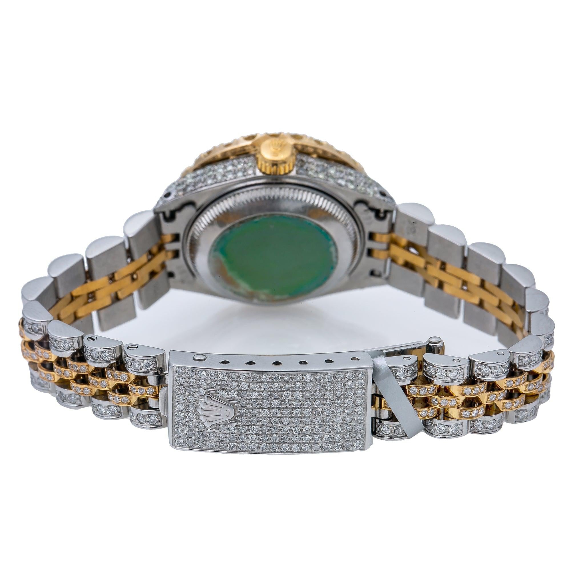 Rolex Datejust 26MM 69173 Black Diamond Dial Diamond Bezel Two Tone Yellow Gold Full Diamond Jubilee Bracelet 5.25ct