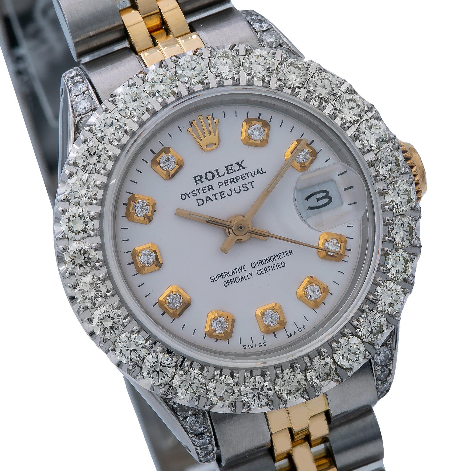 Rolex Datejust 26MM 69173 White Diamond Dial Diamond Bezel Two Tone Yellow Gold Jubilee Bracelet 1.8ct