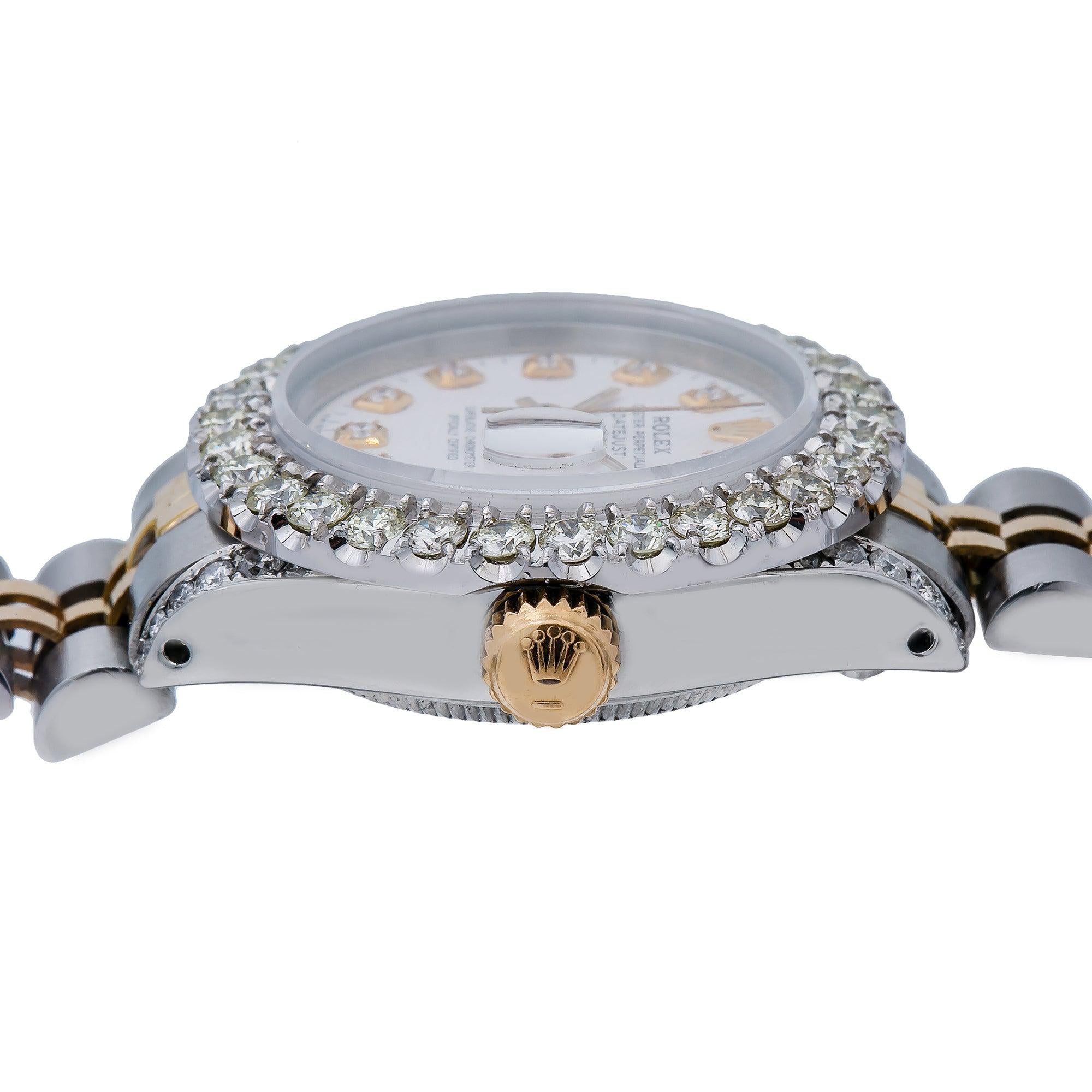 Rolex Datejust 26MM 69173 White Diamond Dial Diamond Bezel Two Tone Yellow Gold Jubilee Bracelet 1.8ct
