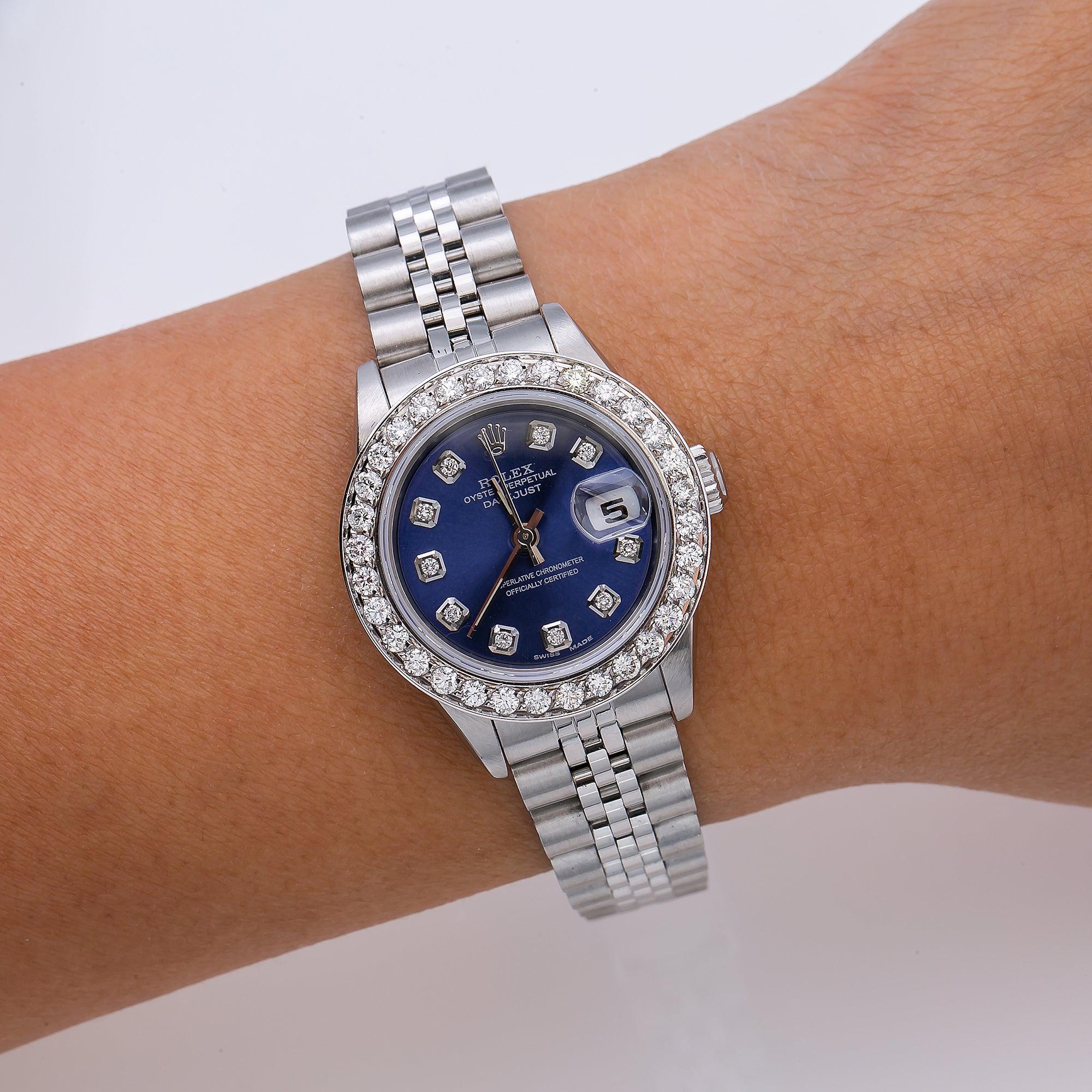 Rolex Datejust 26MM 6917 Blue Diamond Dial Diamond Bezel Stainless Steel Jubilee Bracelet 0.9ct