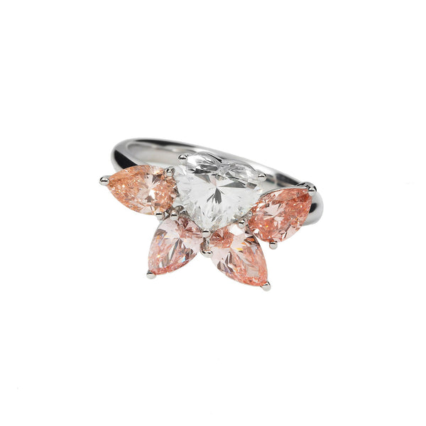 18K GOLD PINK FLORAL LAB DIAMOND RING 3.49 CT