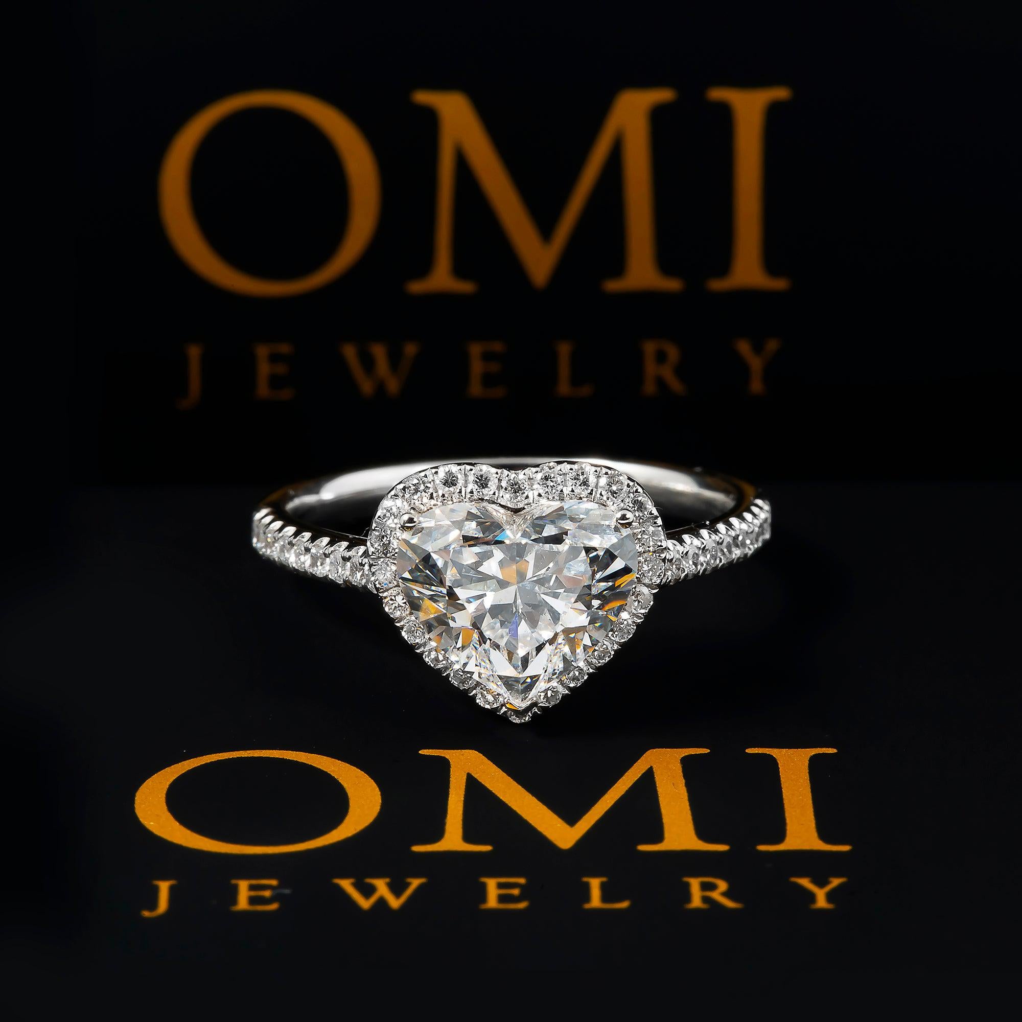 18K GOLD HALO LAB DIAMOND HEART RING 2.49 CTW