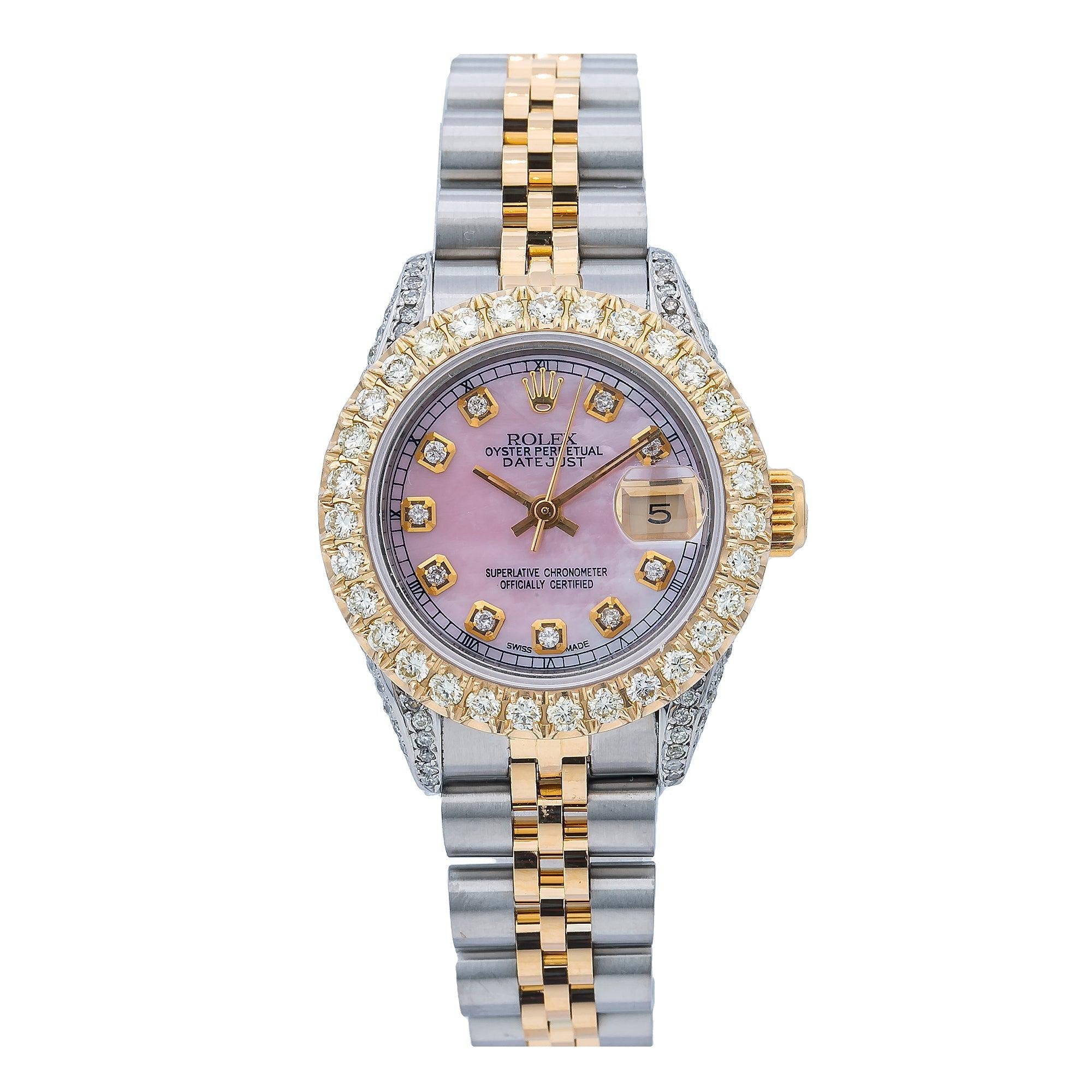 Rolex Datejust 26MM 6917 Pink Mother of Pearl Diamond Dial Diamond Bezel Two Tone Jubilee Bracelet 2.75ct