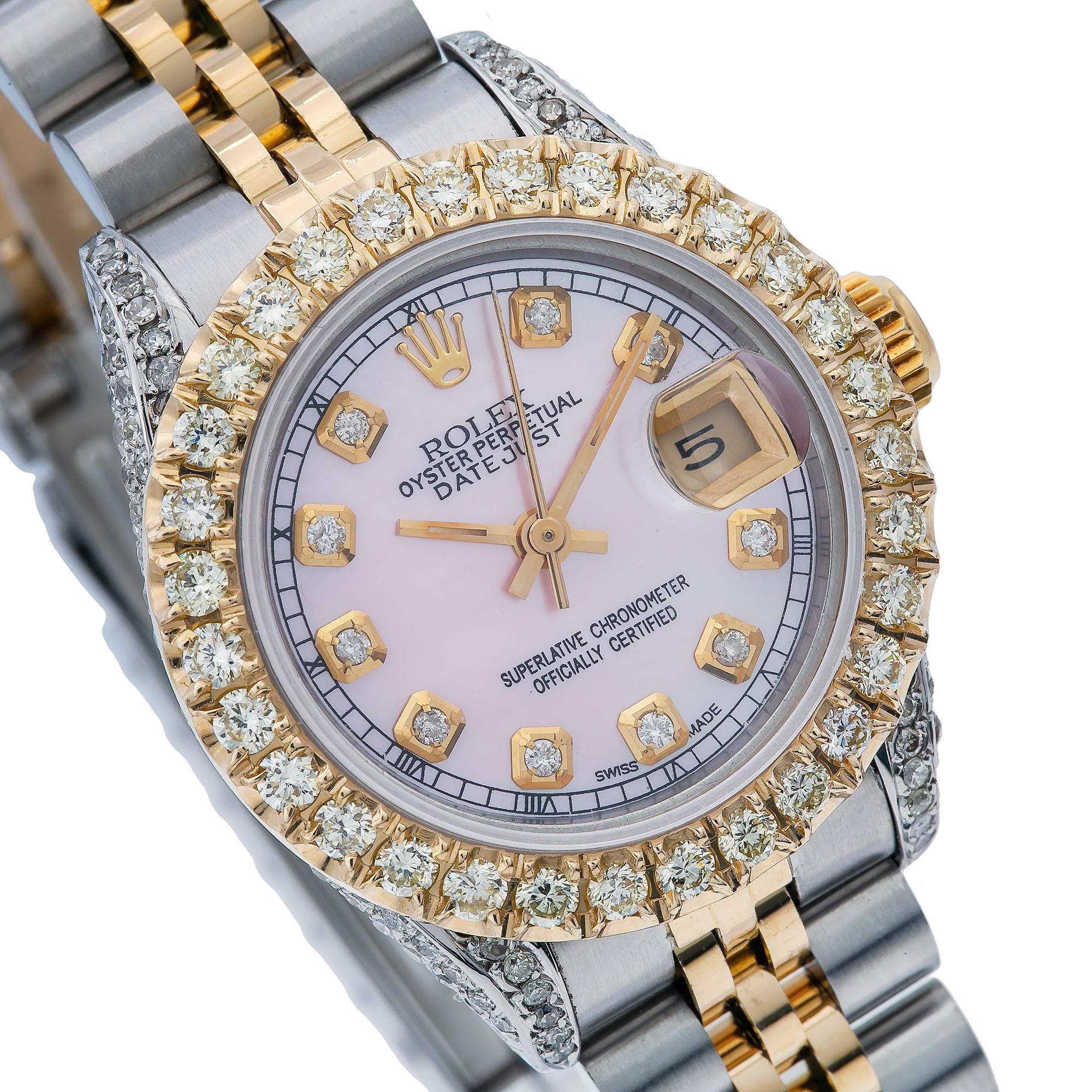 Rolex Datejust 26MM 6917 Pink Mother of Pearl Diamond Dial Diamond Bezel Two Tone Yellow Gold Jubilee Bracelet 2.75ct