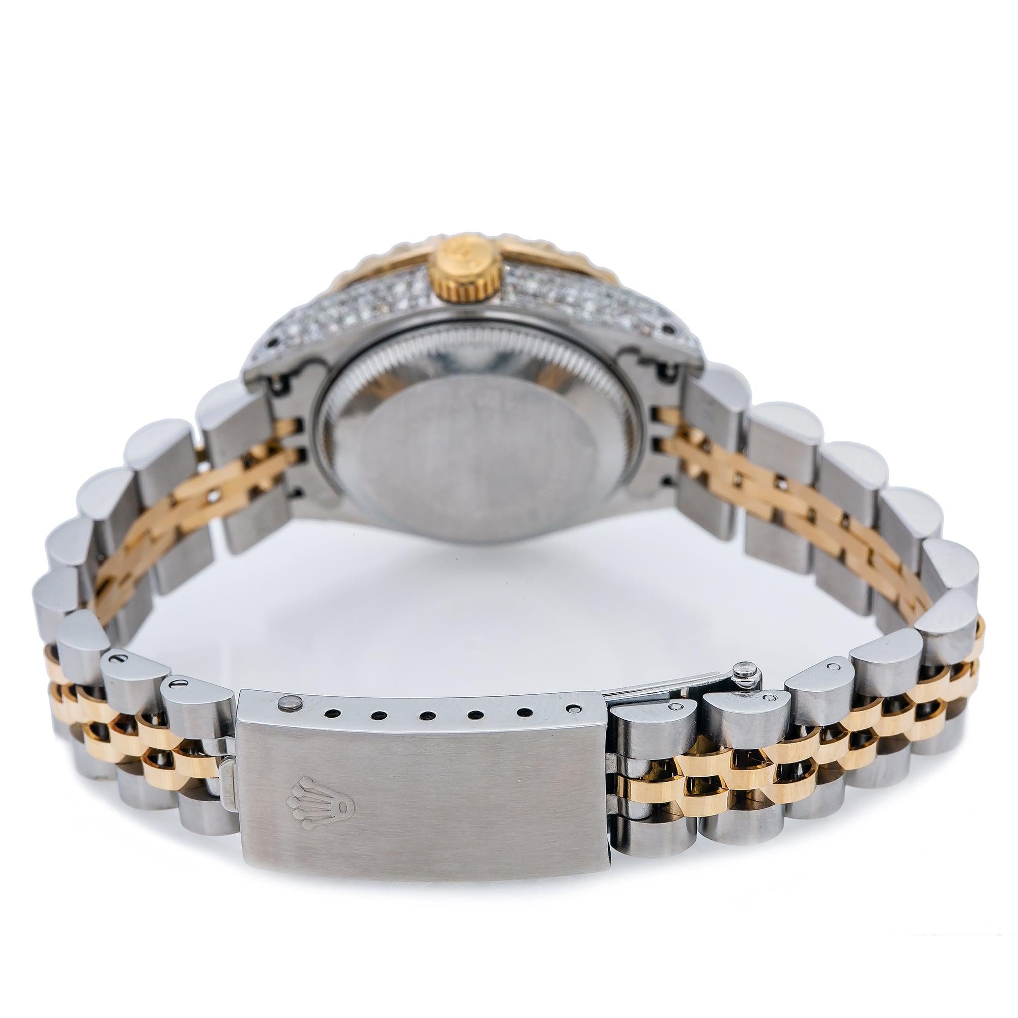 Rolex Datejust 26MM 6917 Pink Mother of Pearl Diamond Dial Diamond Bezel Two Tone Yellow Gold Jubilee Bracelet 2.75ct