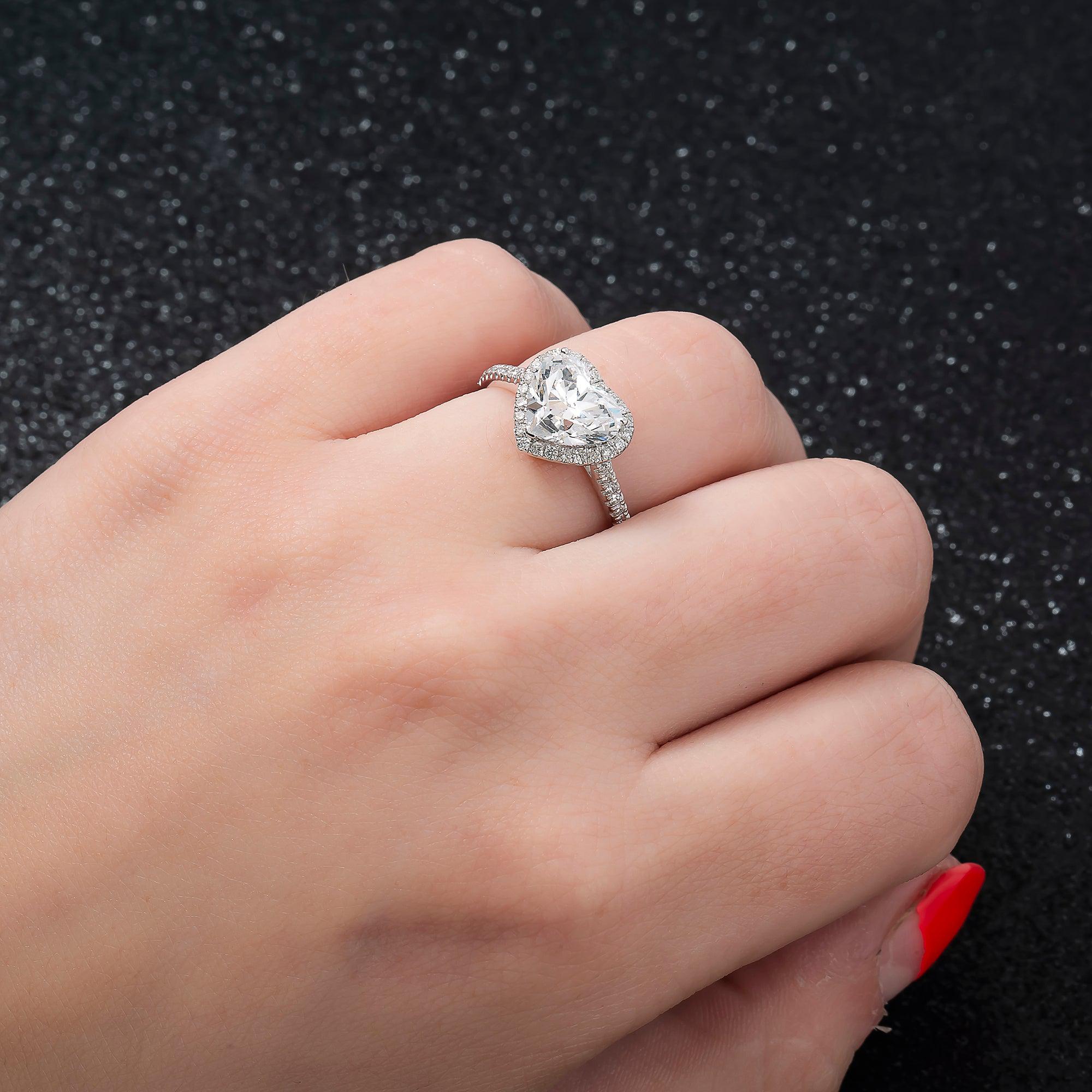 18K GOLD HALO LAB DIAMOND HEART RING 2.49 CTW