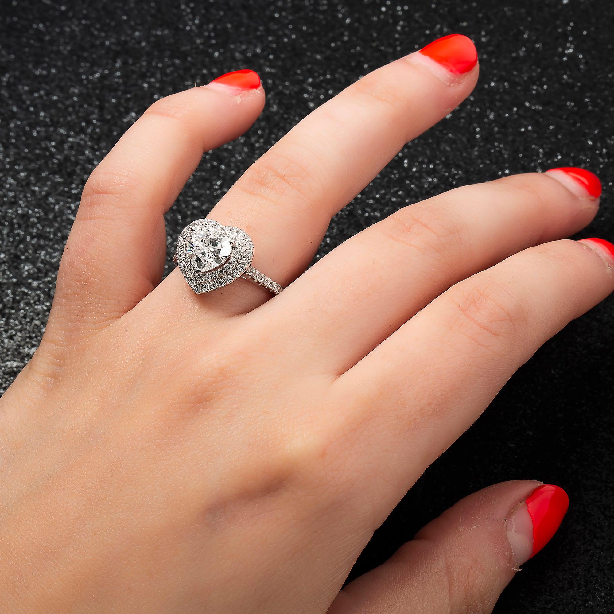 18K GOLD CLUSTER HALO LAB DIAMOND HEART RING 2.05 CTW