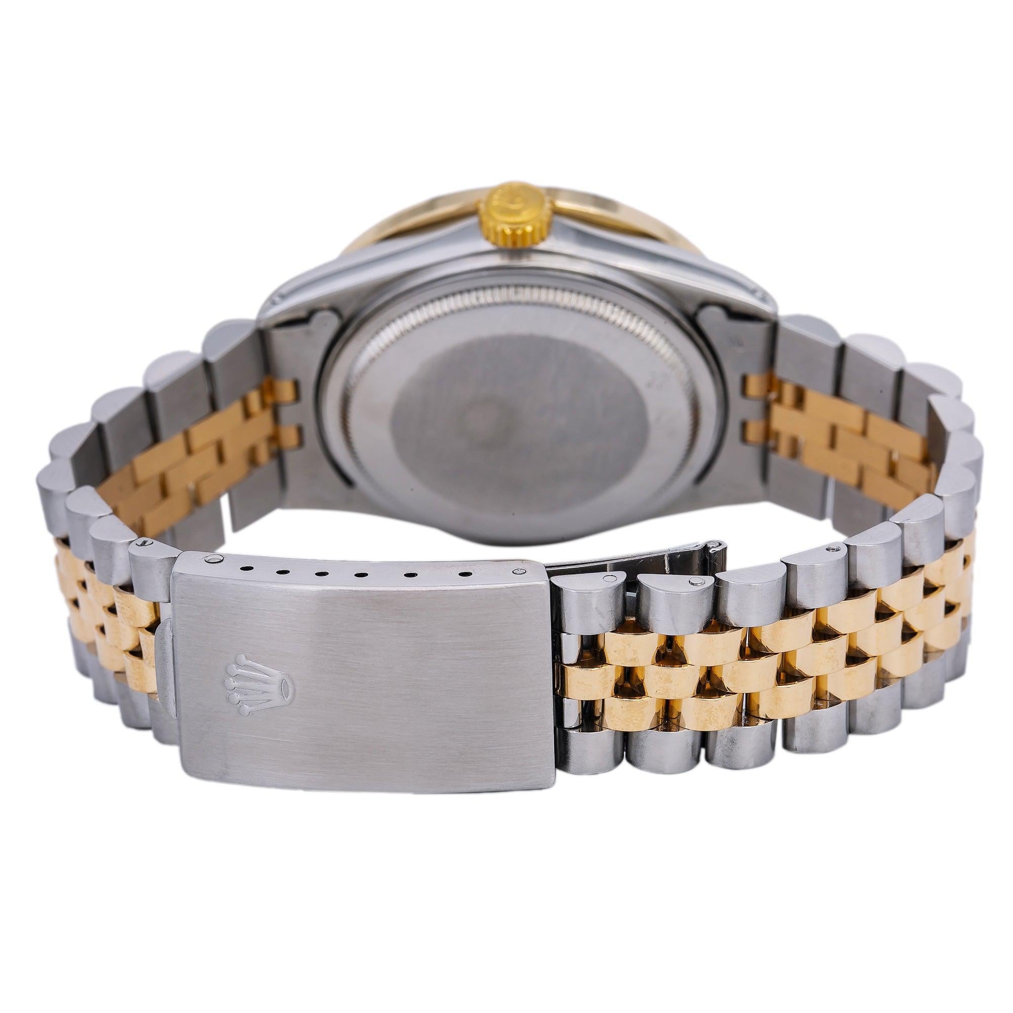 Rolex Datejust 36MM 16013 Blue Roman Diamond Dial Diamond Bezel Two Tone Yellow Gold Jubilee Bracelet 1.35ct