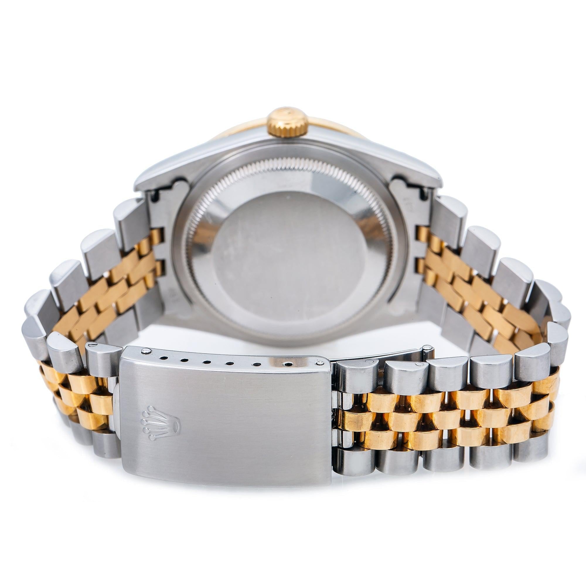 Rolex Datejust 36MM 16013 Black Arabic Diamond Dial Diamond Bezel Two Tone Yellow Gold Jubilee Bracelet 1.2ct