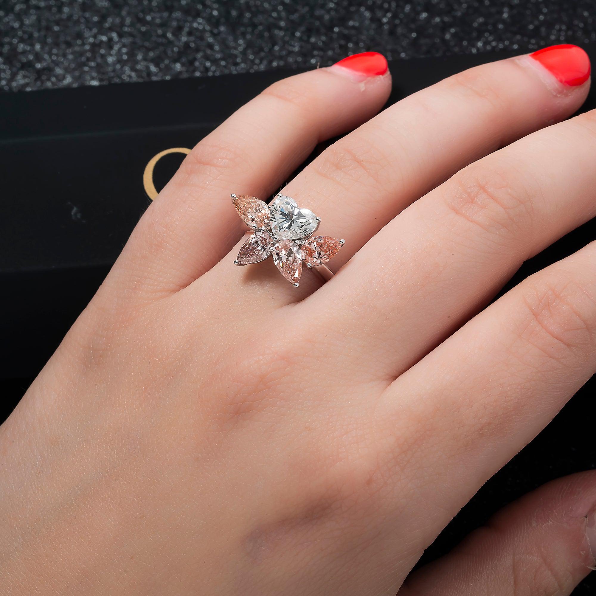 18K GOLD PINK FLORAL LAB DIAMOND RING 3.49 CT