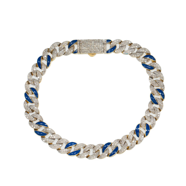 10K GOLD BLUE CUBAN LINK BRACELET 2.67 CT DIAMONDS