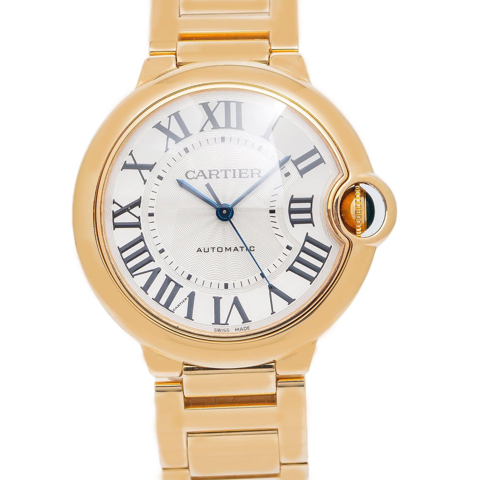 Cartier Ballon Bleu 36MM WGBB0046 Silver Roman Dial Yellow Gold Bezel 18K Yellow Gold Bracelet