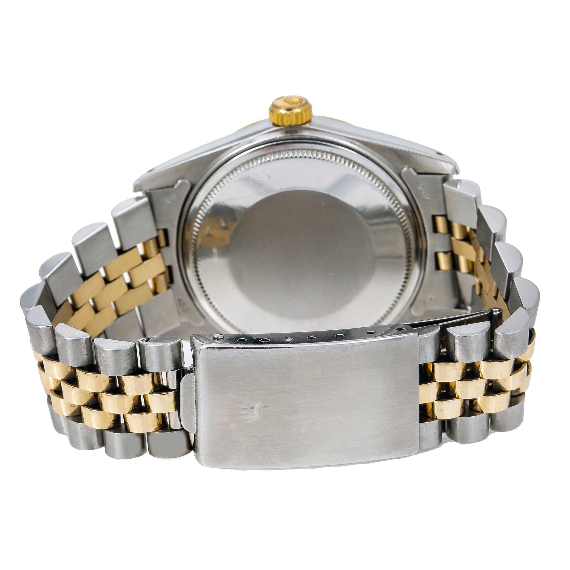 Rolex Datejust 36MM 16013 Blue Mother of Pearl Diamond Dial Fluted Bezel Two Tone Yellow Gold Jubilee Bracelet