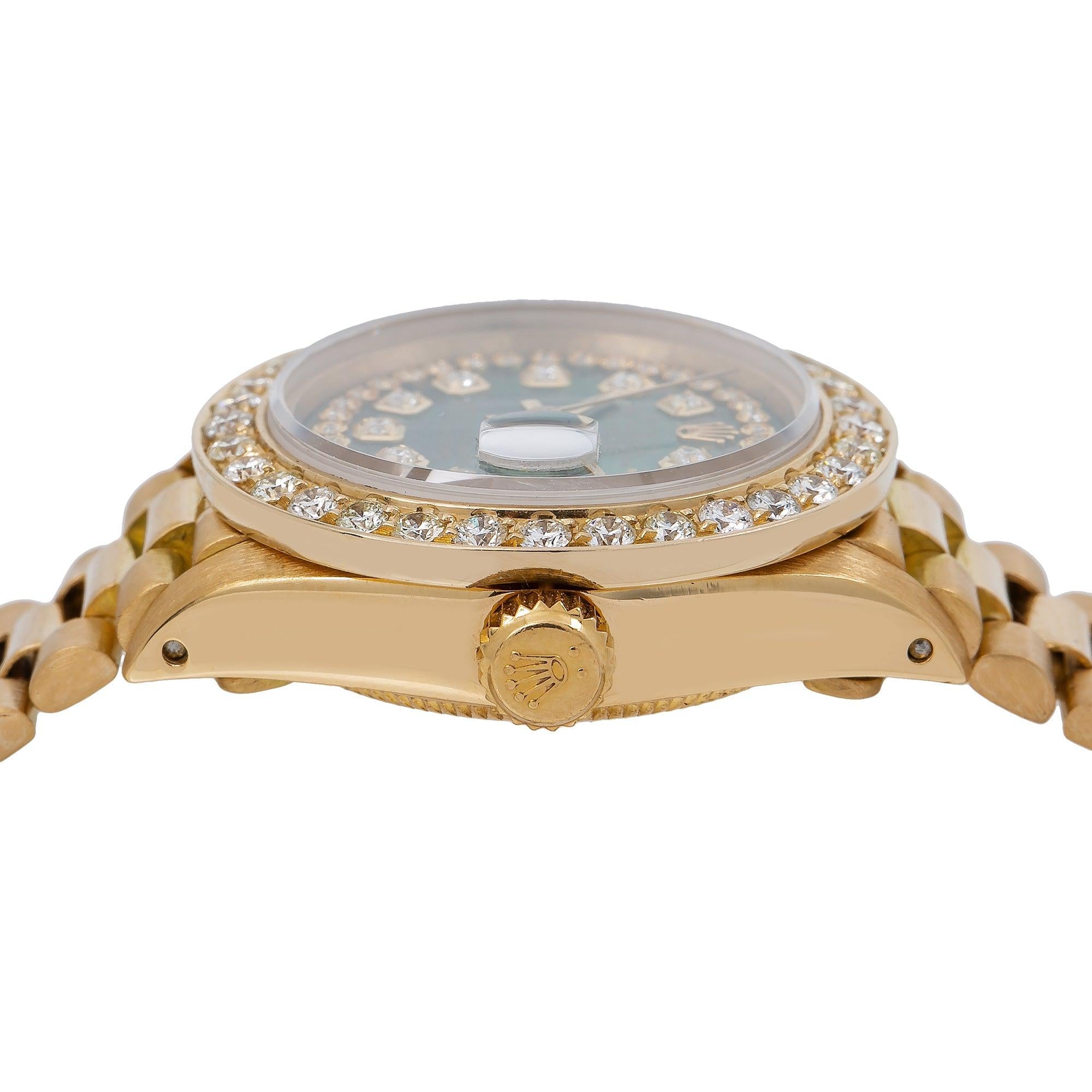 Rolex Datejust 26MM 69178 Black Mother of Pearl Diamond Dial Diamond Bezel 18K Yellow Gold President Bracelet