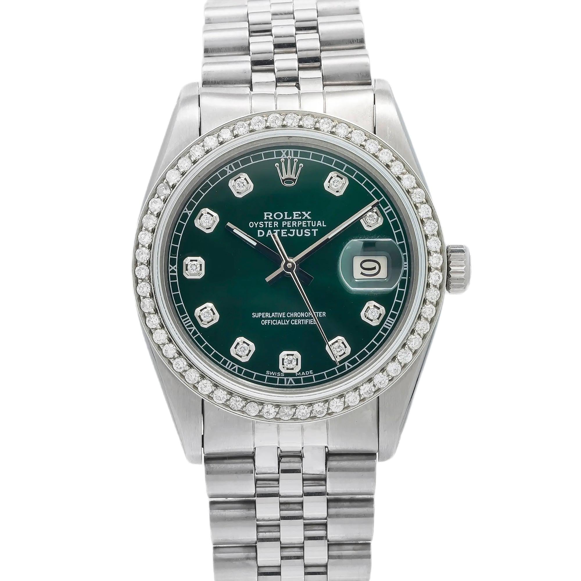 Rolex Datejust 36MM 1601 Green Diamond Dial Diamond Bezel Stainless Steel Jubilee Bracelet