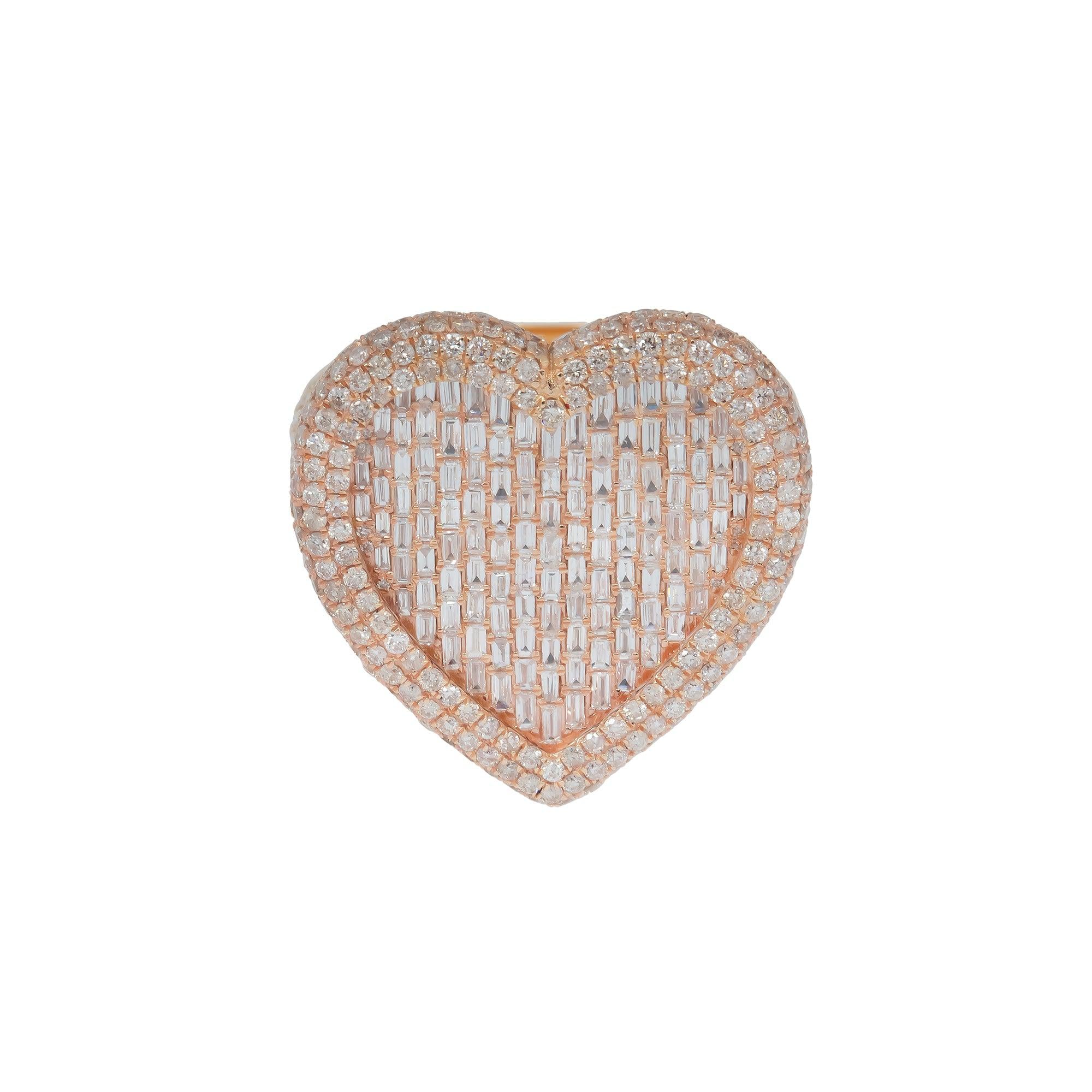 10K GOLD BAGUETTE DIAMOND HEART RING 5.10 CT