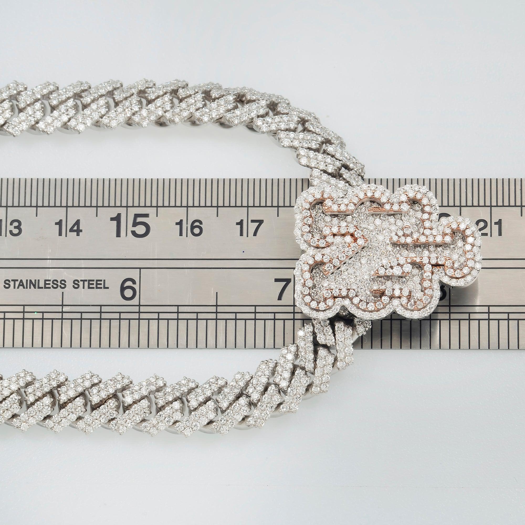 WHITE GOLD ROUND DIAMOND NEW YORK METS CUSTOM CUBAN CHAIN