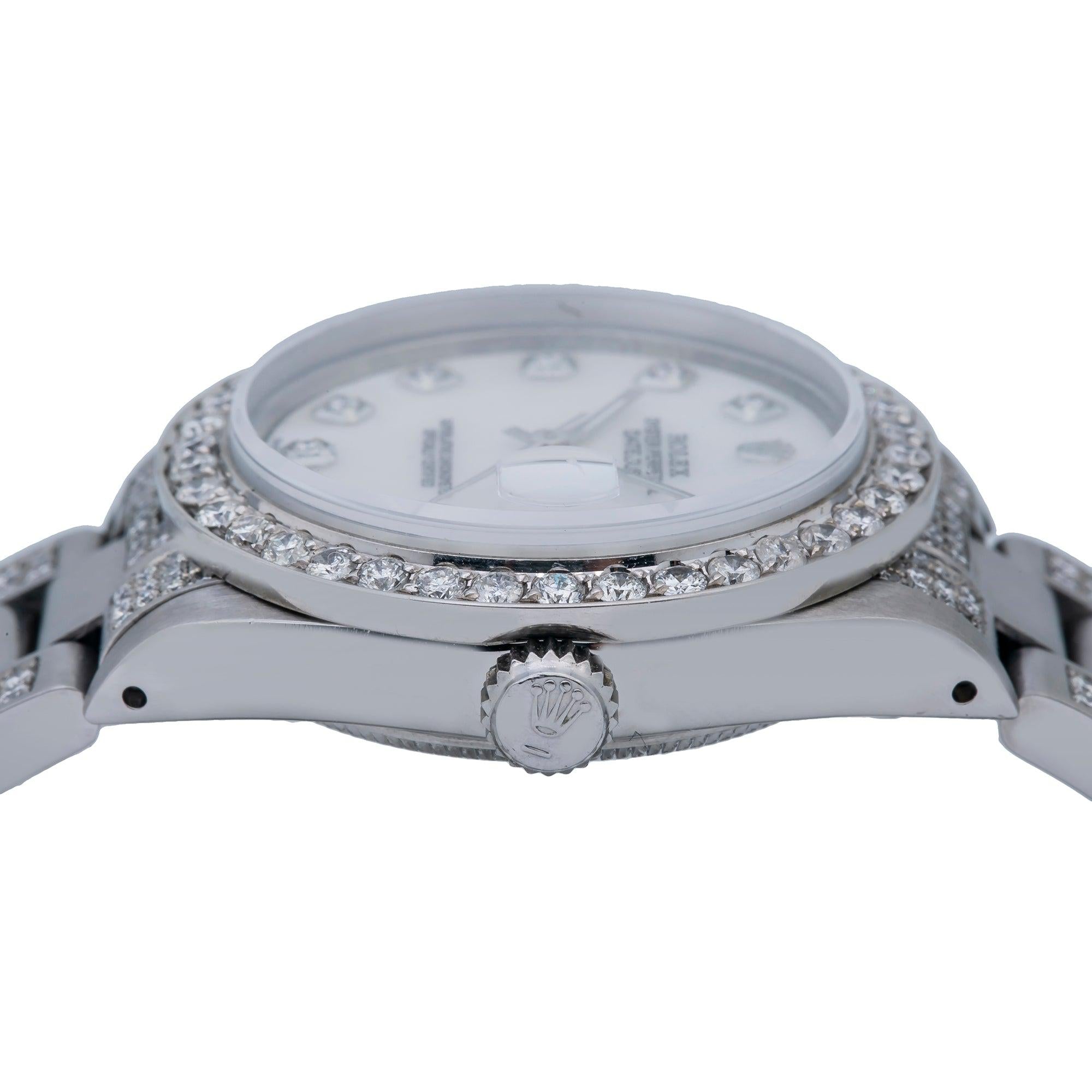 Rolex Datejust 31MM 6824 White Mother of Pearl Diamond Dial Diamond Bezel Stainless Steel Semi Diamond Oyster Bracelet 4.75ct