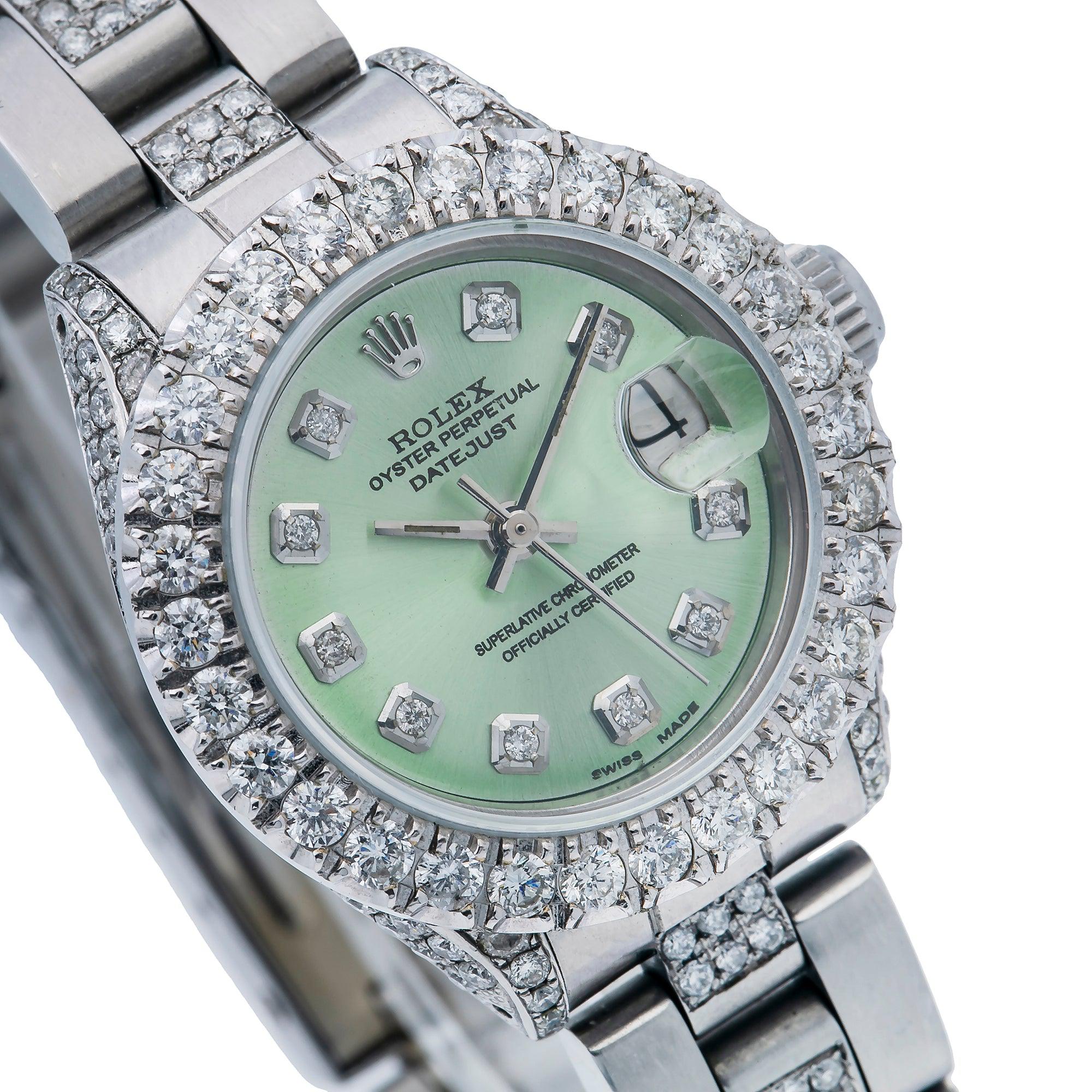 Rolex Datejust 26MM 69160 Green Diamond Dial Diamond Bezel Stainless Steel Oyster Bracelet