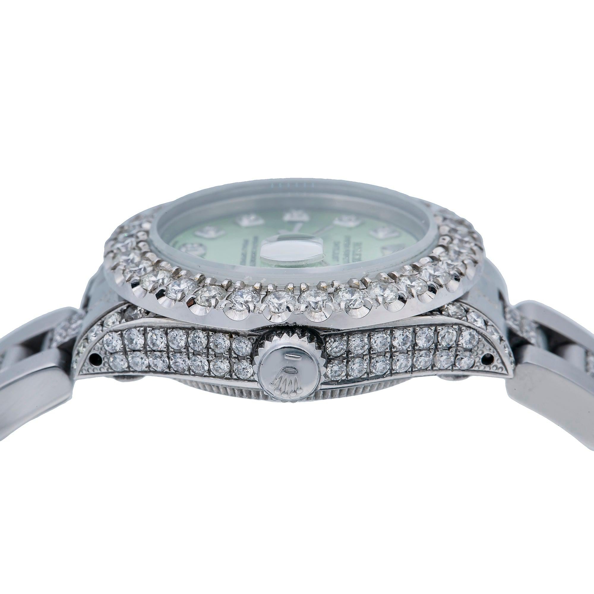 Rolex Datejust 26MM 69160 Green Diamond Dial Diamond Bezel Stainless Steel Oyster Bracelet