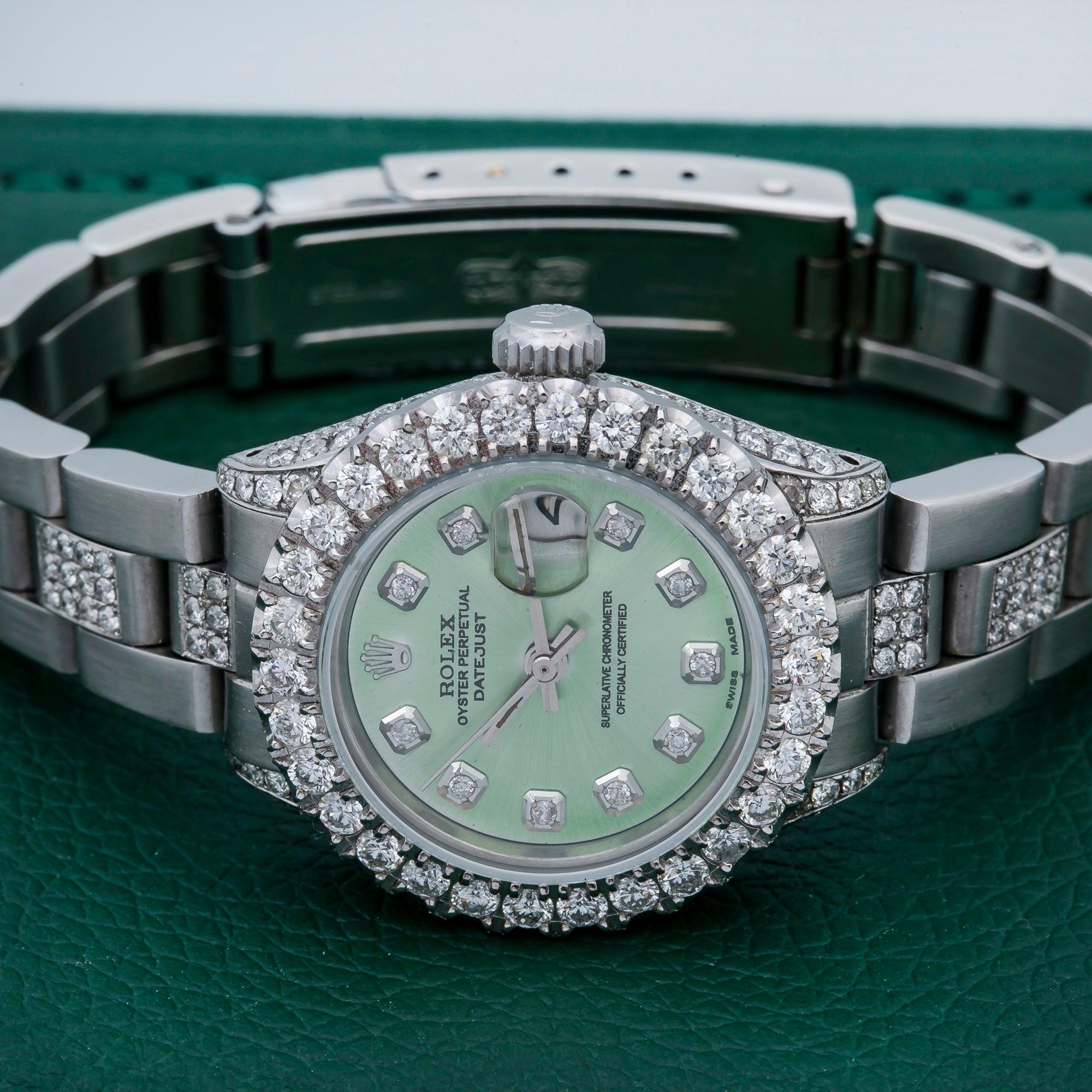 Rolex Datejust 26MM 69160 Green Diamond Dial Diamond Bezel Stainless Steel Oyster Bracelet