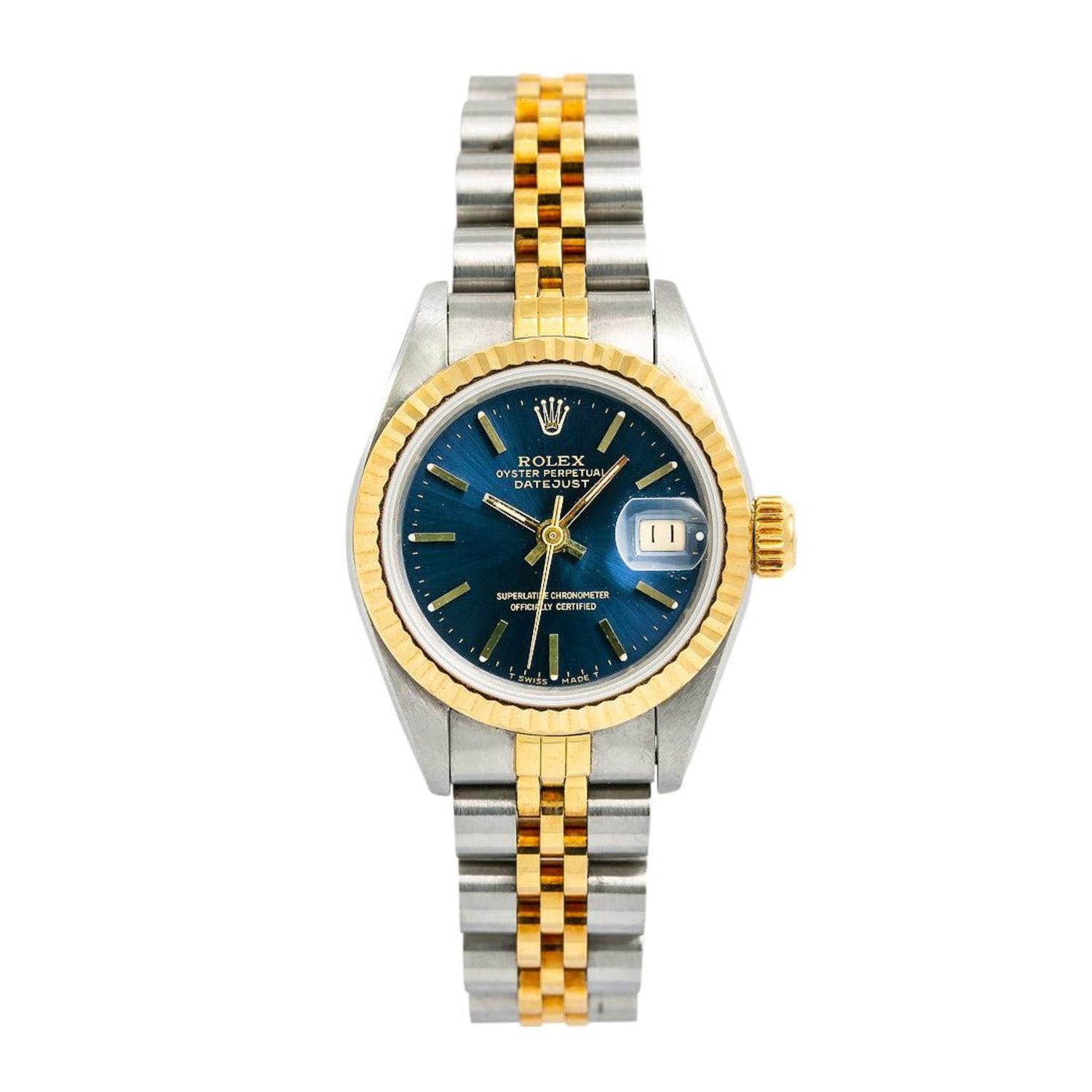 Rolex Datejust 26MM 6917 Blue Dial Yellow Gold Fluted Bezel Two Tone Jubilee Bracelet