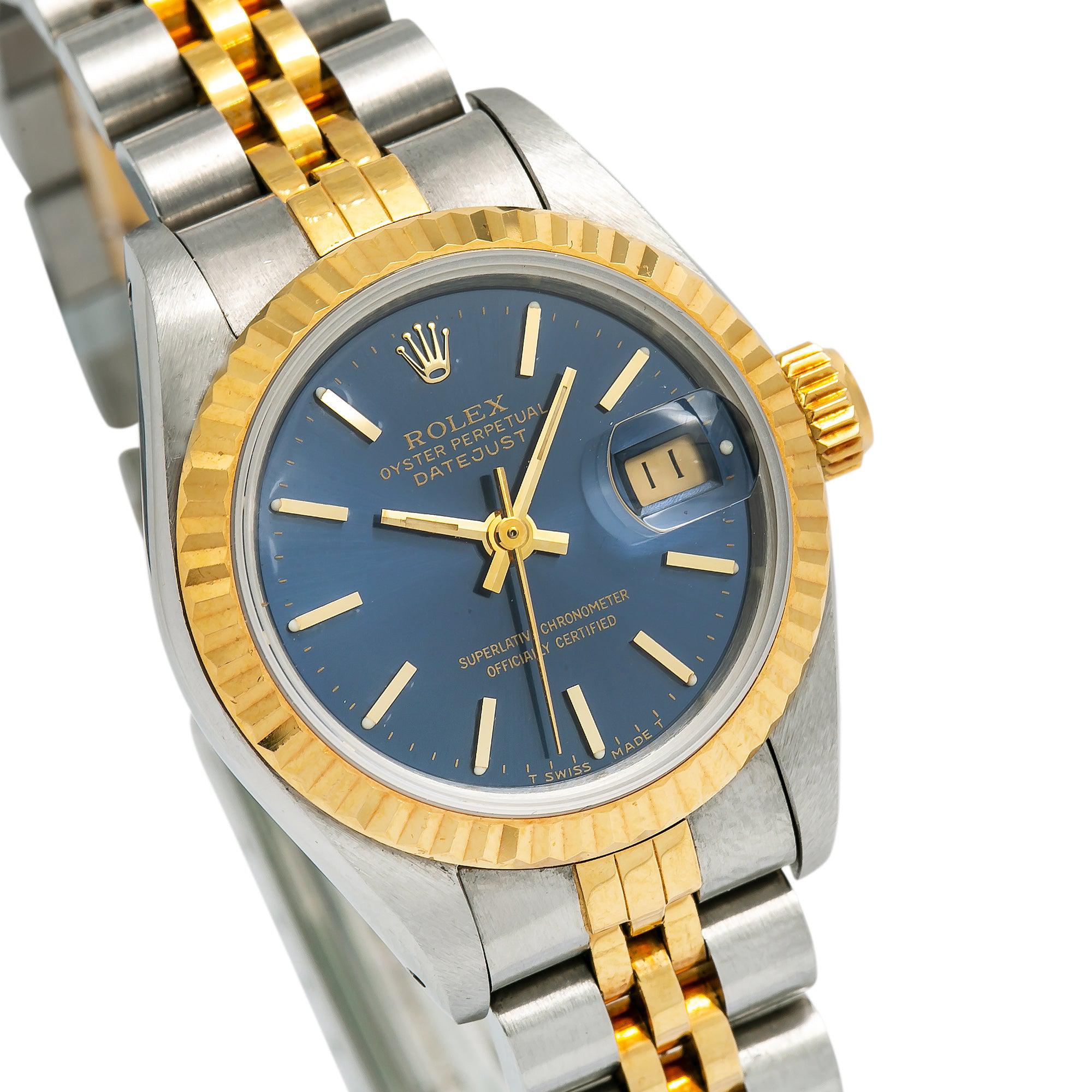 Rolex Datejust 26MM 6917 Blue Dial Fluted Bezel Two Tone Yellow Gold Jubilee Bracelet